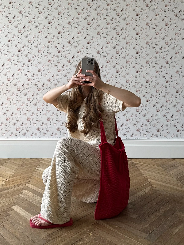 Брюки из хлопка ажурные, молочный, фото 1