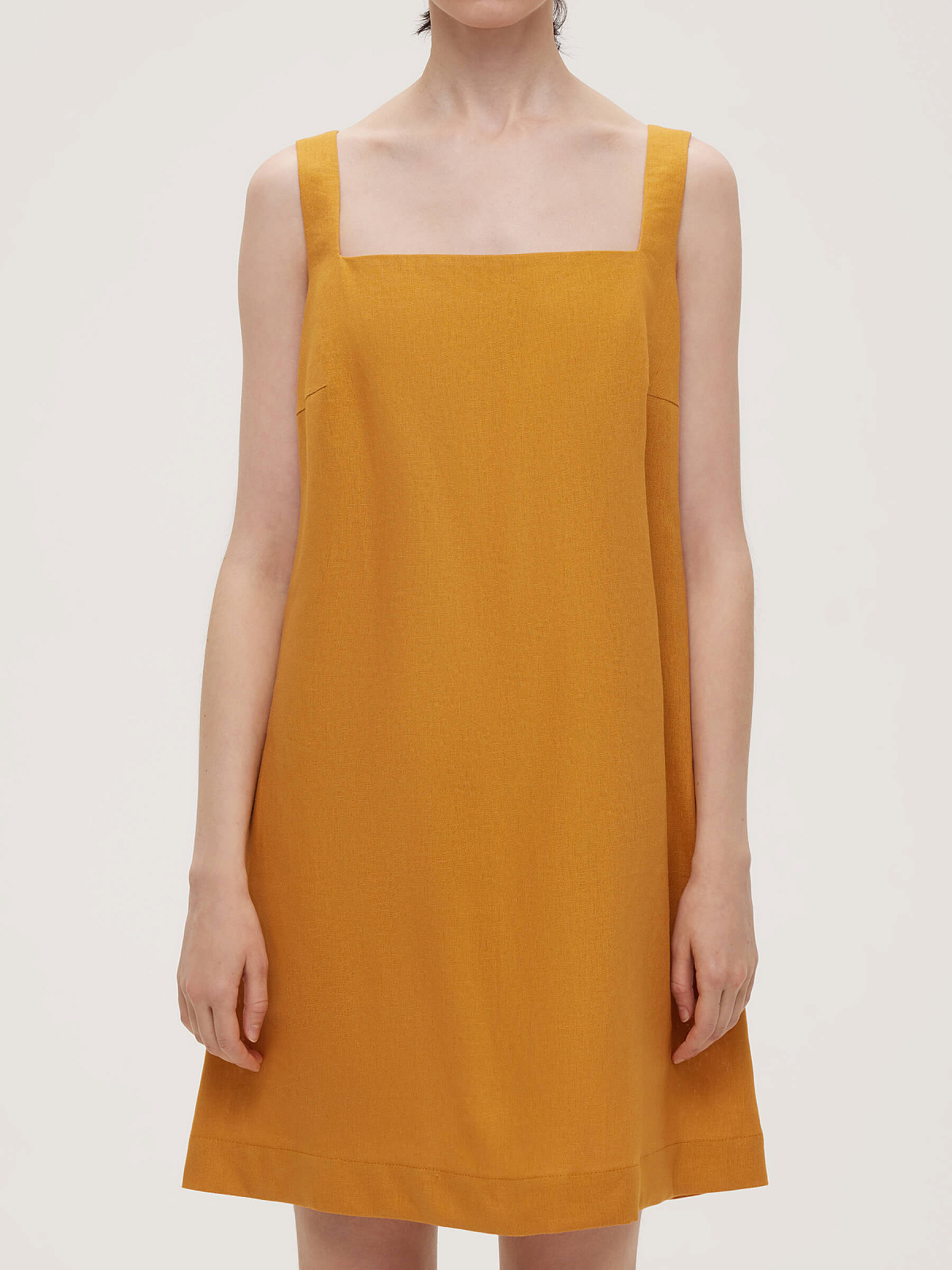 Платье мини из льняной ткани 0191, оранжевый