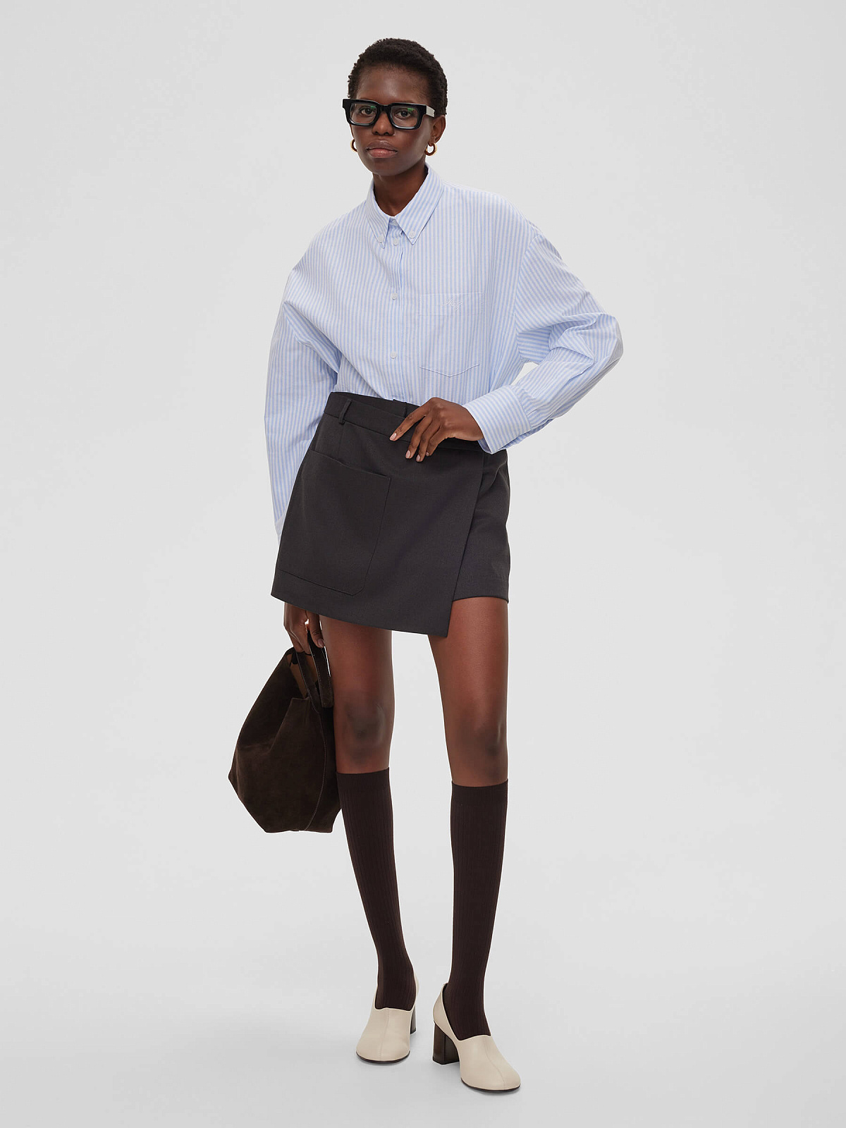 Рубашка свободного кроя с защипами 0122, голубой