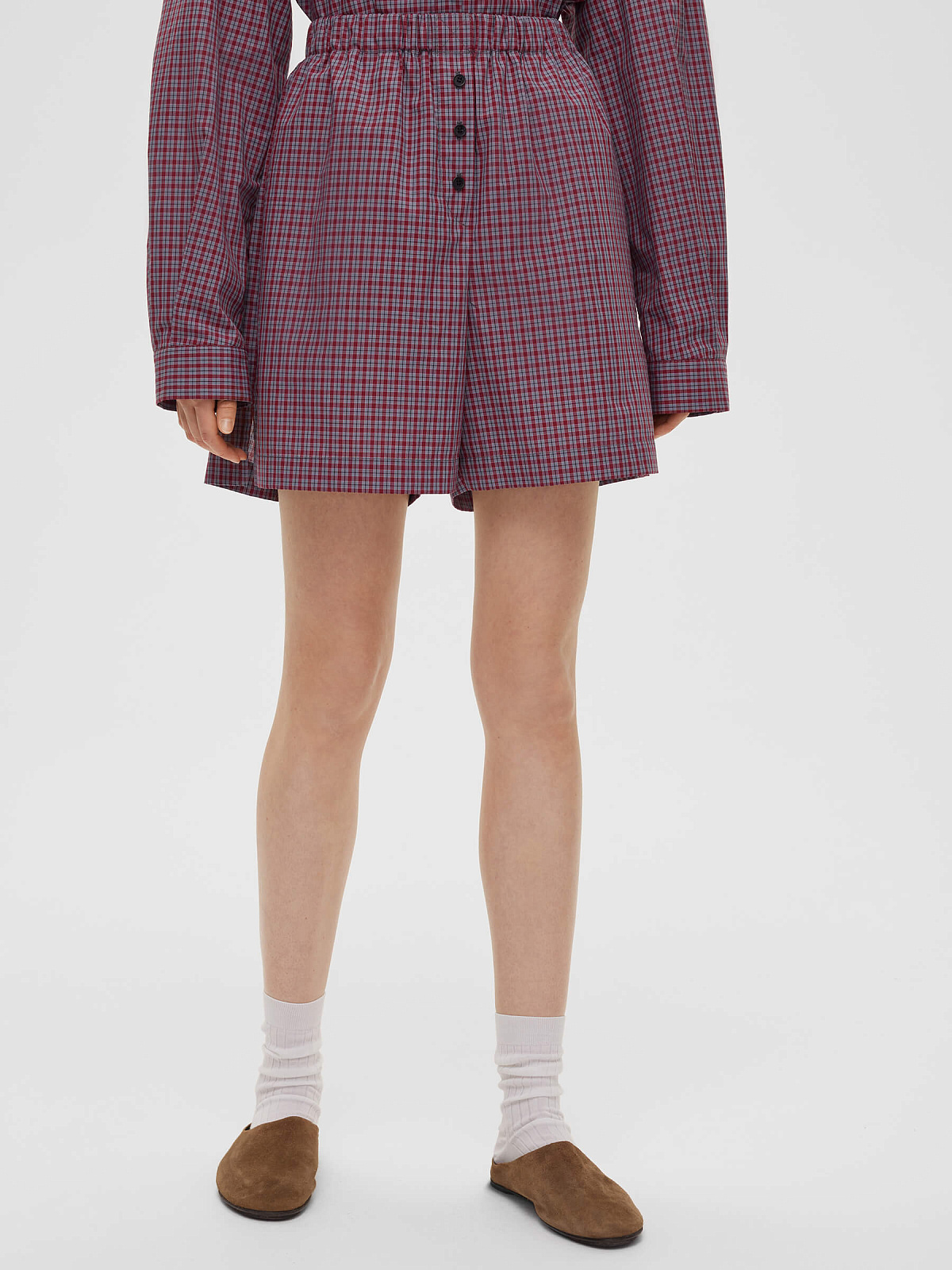 Шорты короткие из хлопка в клетку 0180, красный