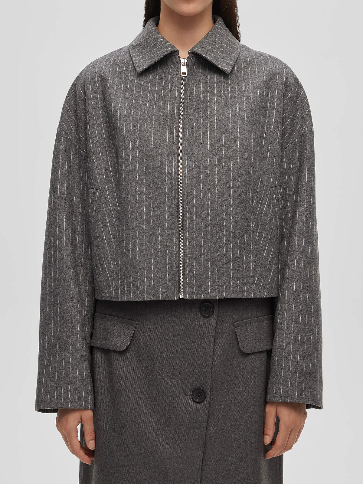 Жакет из шерсти в полоску 0209, серый