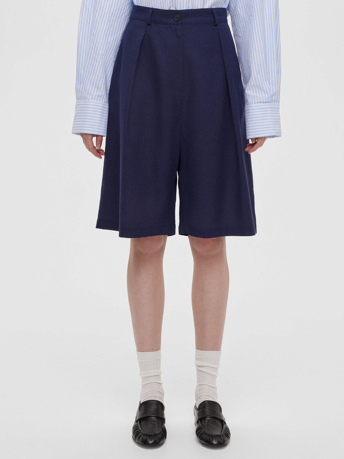 Шорты-бермуды из льна 0196, синий