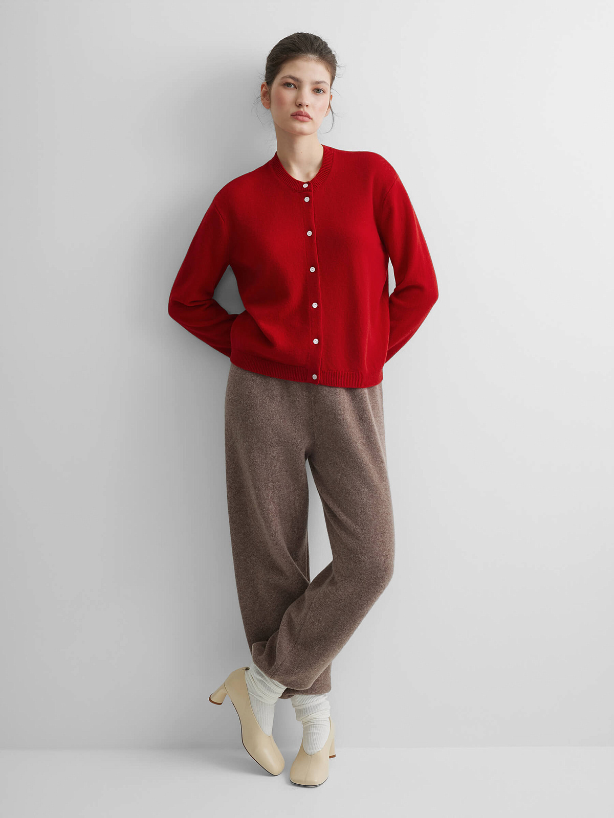 Кардиган на пуговицах из 100% мериноса, красный