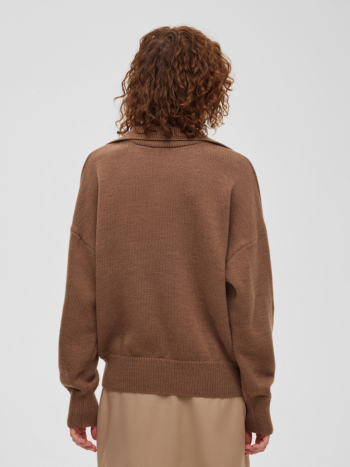 Джемпер-поло свободного кроя, кофейный