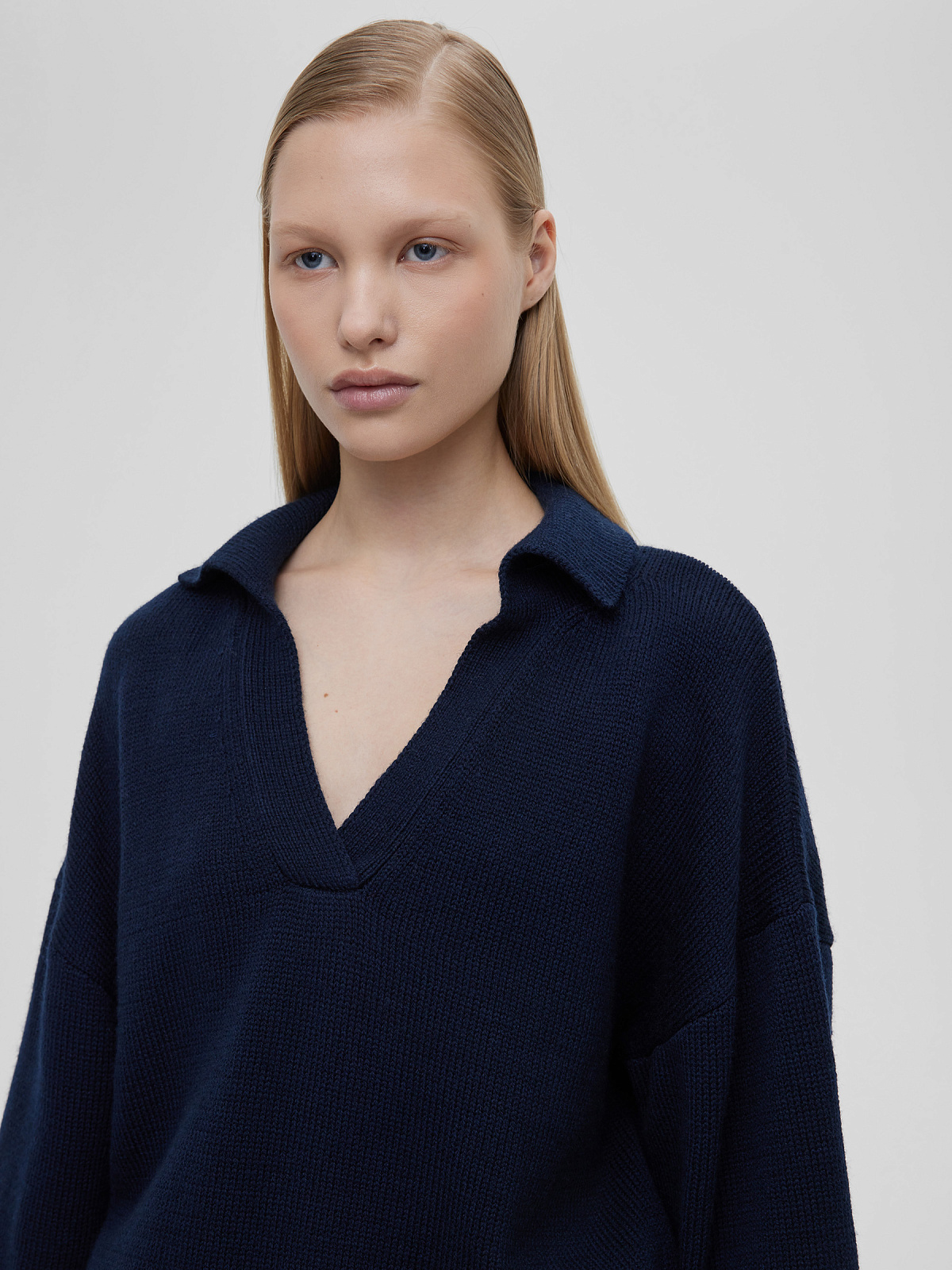 Джемпер-поло свободного кроя, темно-синий