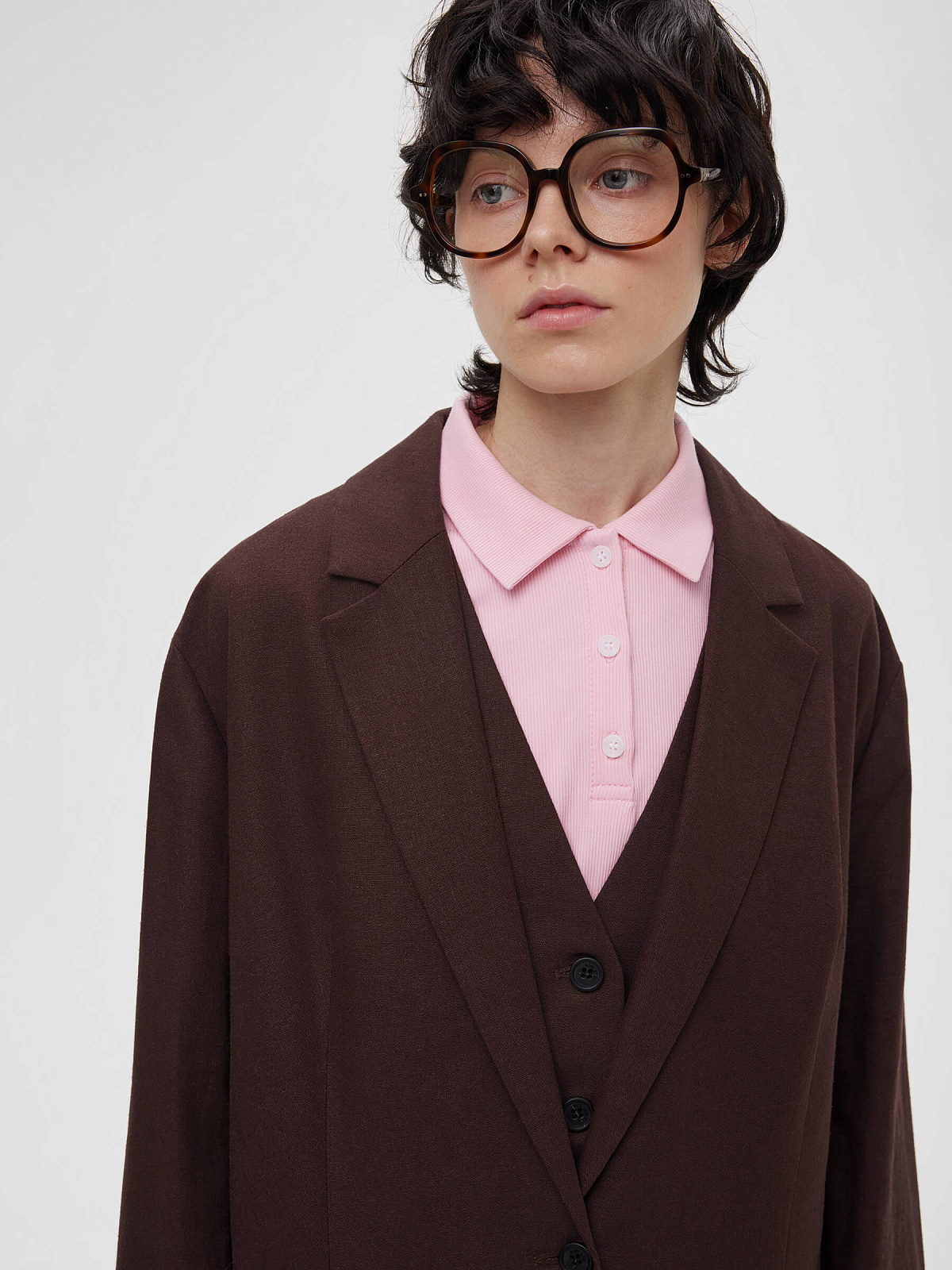 Жакет из льняной ткани 0192, коричневый