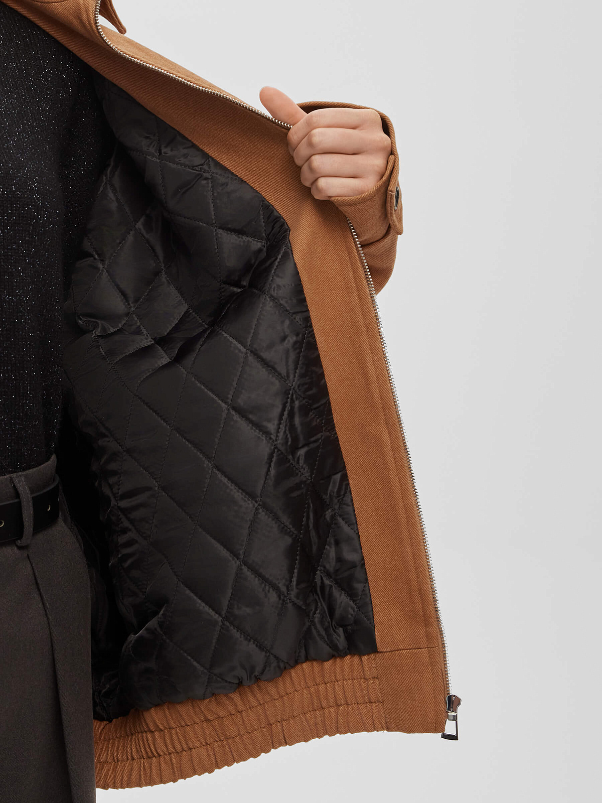 Бомбер утепленный из денима с вышивкой 0207, терракотовый