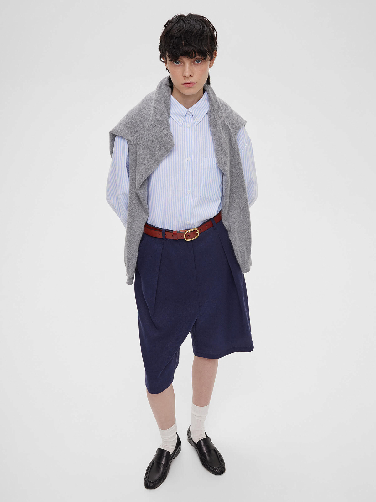 Шорты-бермуды из льна 0196, синий