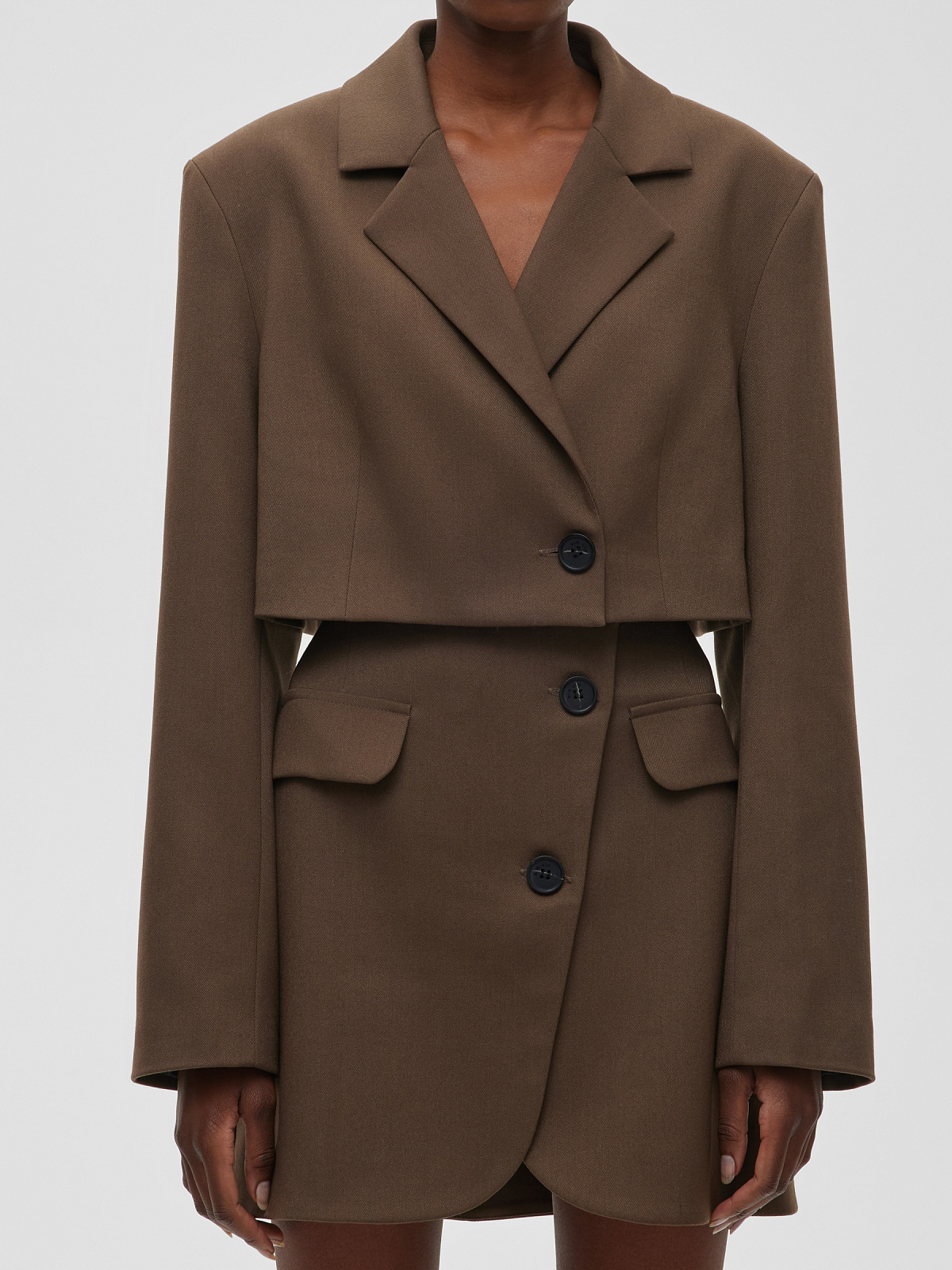 Кроп-жакет укороченный, кофейный