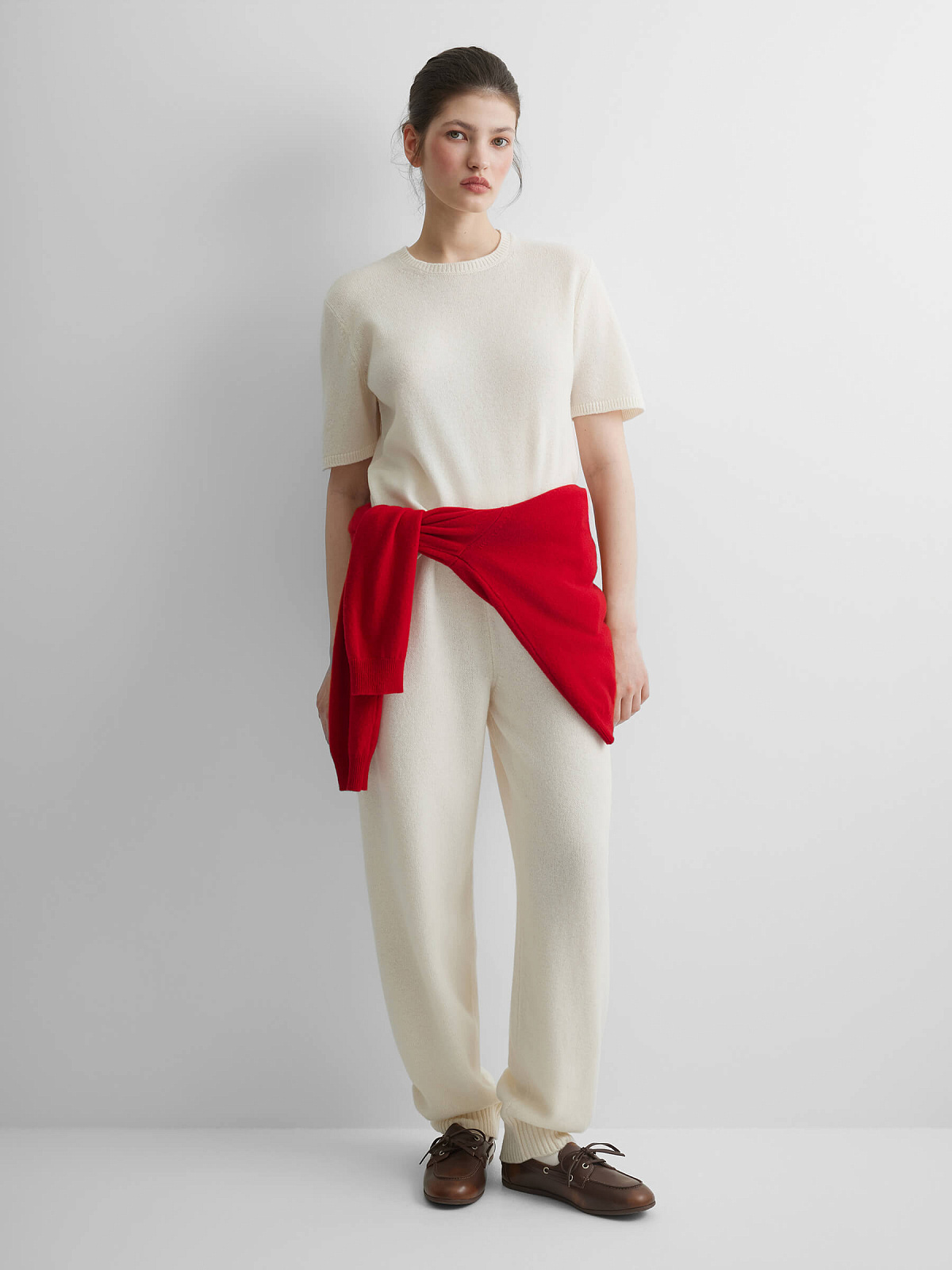 Джемпер с коротким рукавом из 100% мериноса, молочный