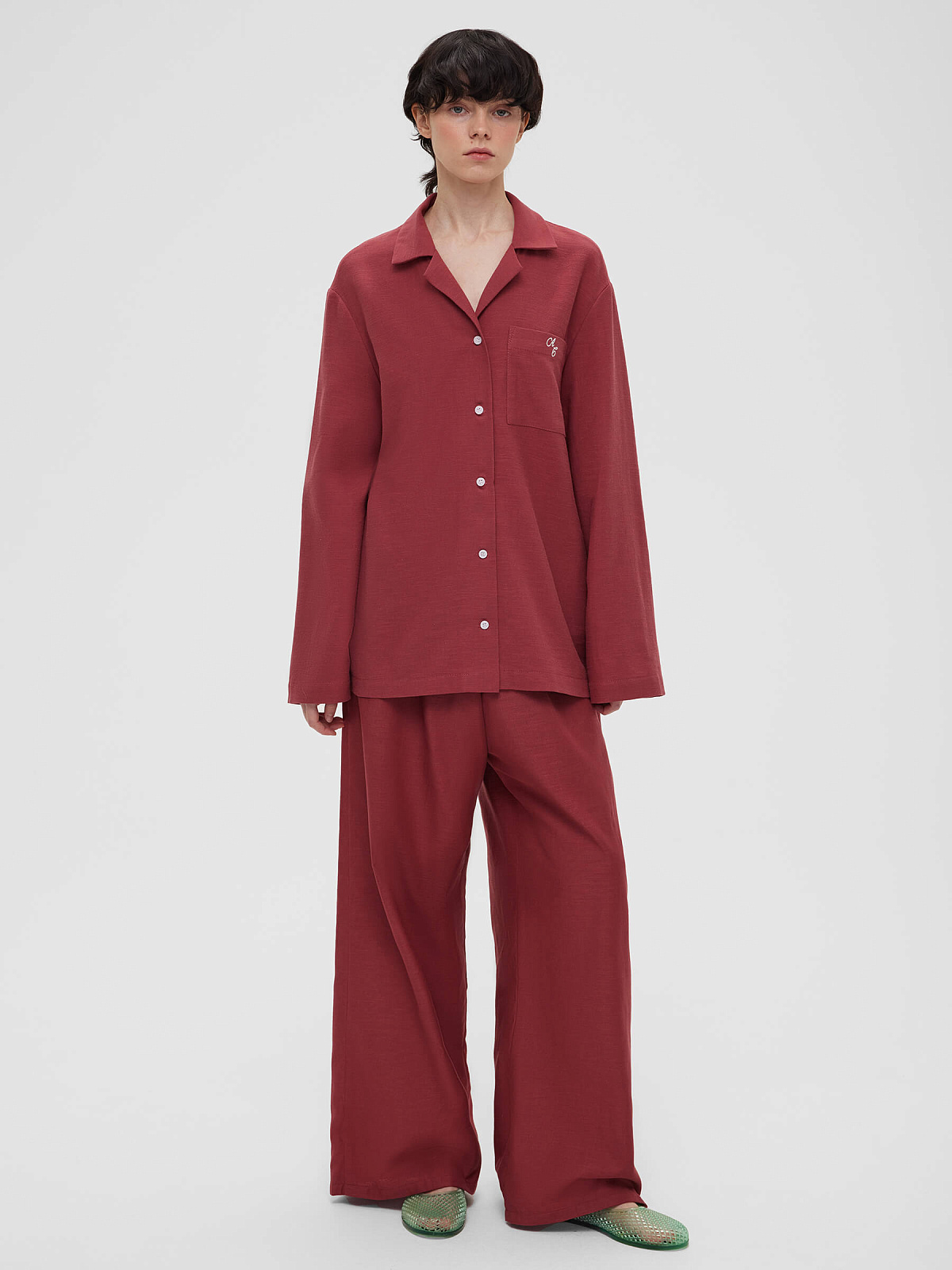 Брюки из льняной ткани на резинке 0178, бордовый