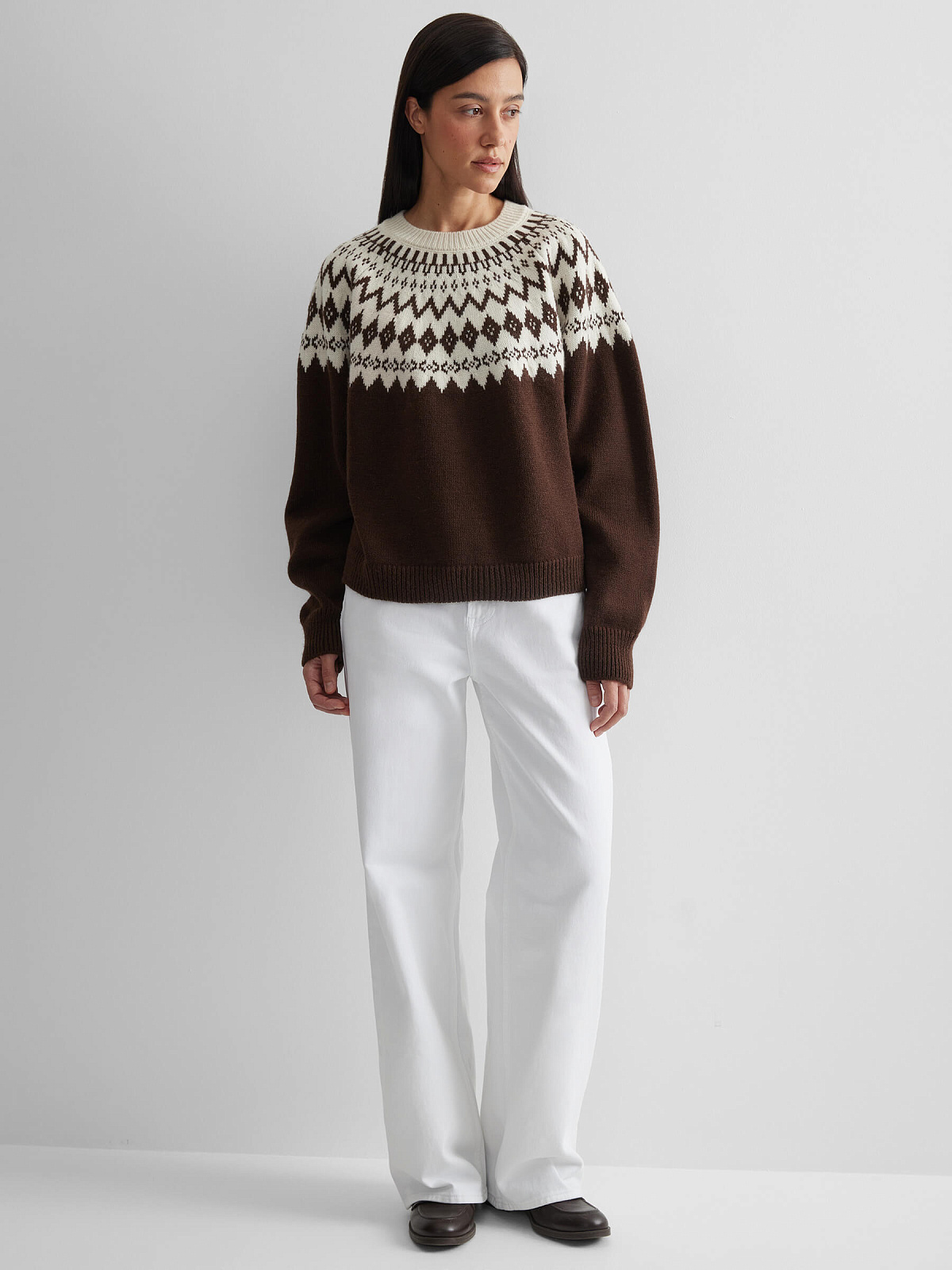 Джемпер с узором фэйр айл, коричневый