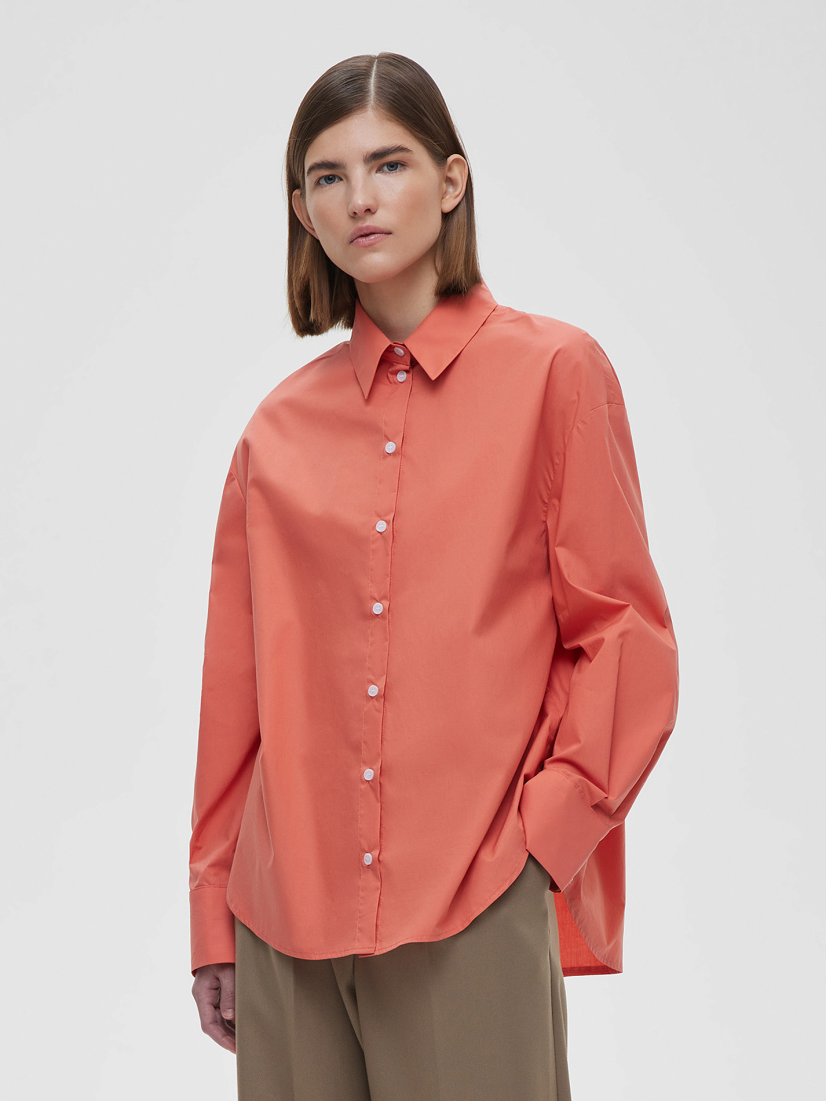 Рубашка свободного кроя с защипами, красный