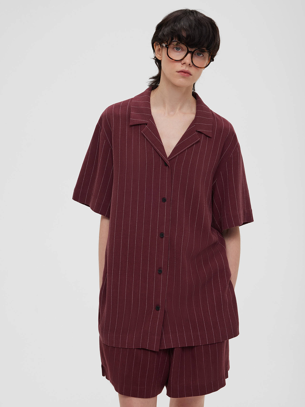 Рубашка свободного кроя с коротким рукавом 0202, бордовый