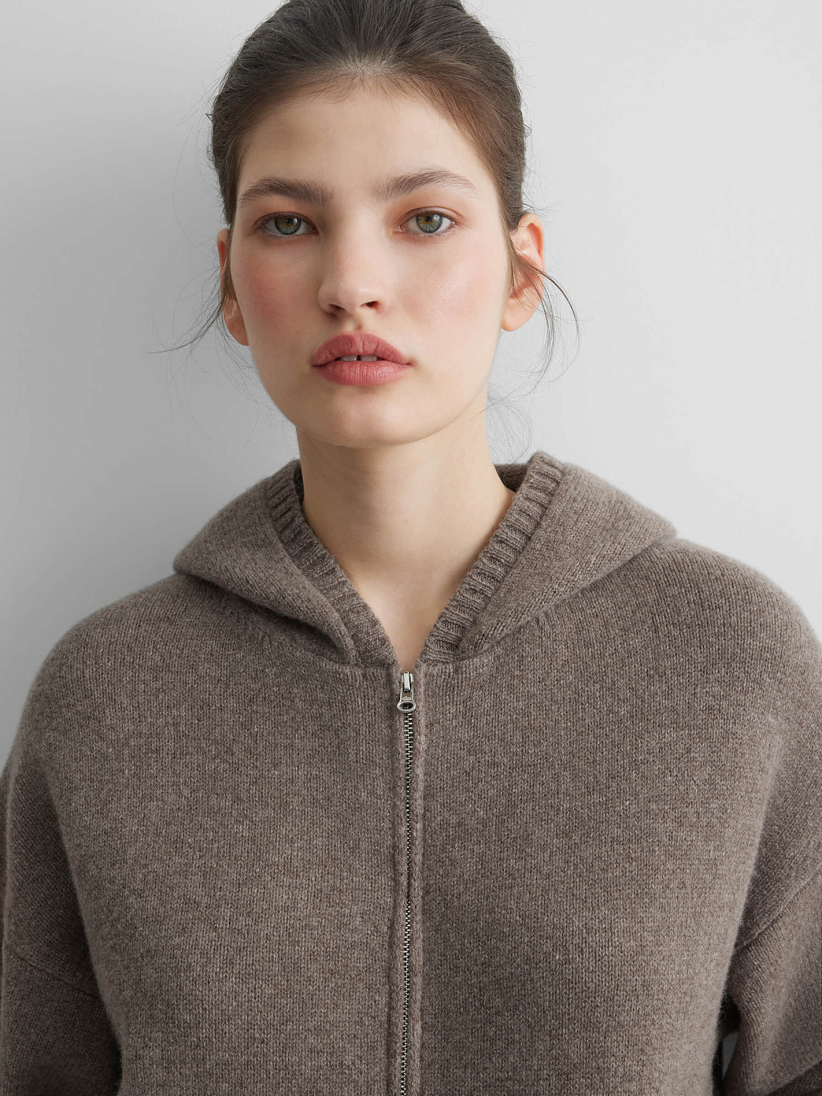 Худи из 100% мериноса, коричневый меланж