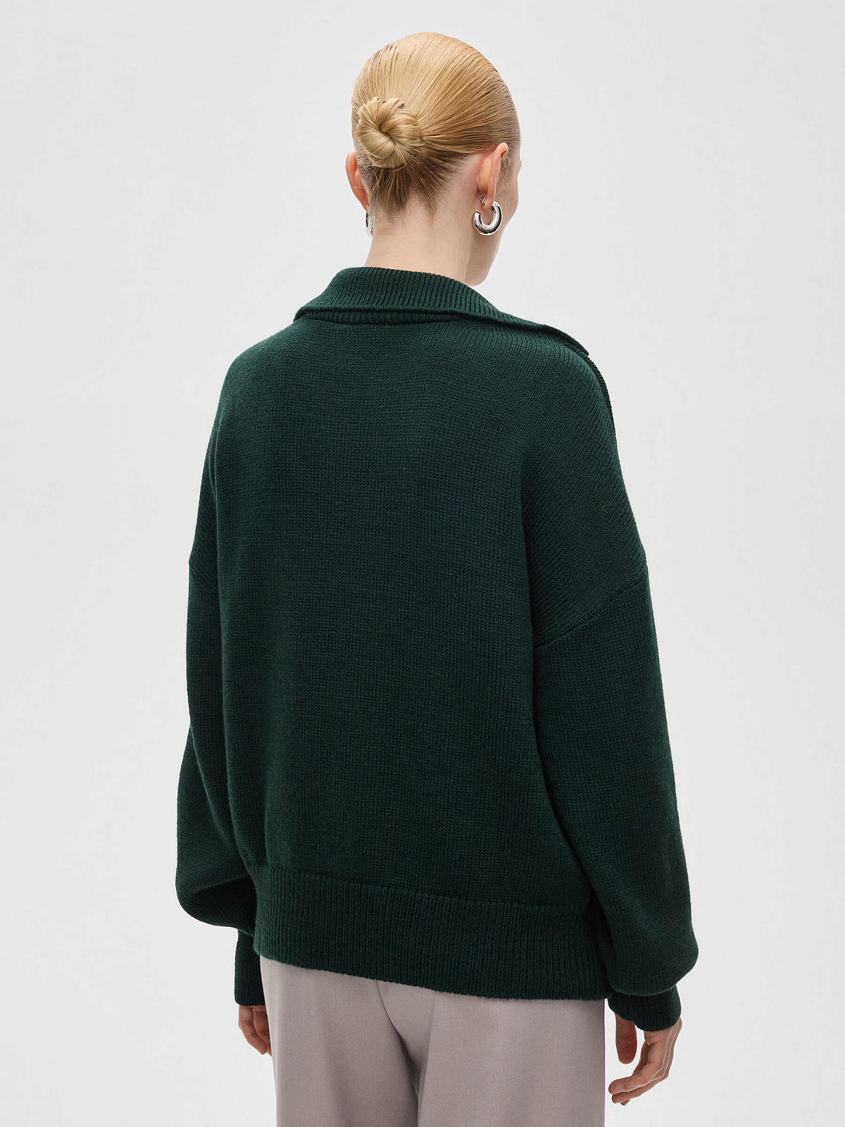 Джемпер-поло свободного кроя, темно-зеленый