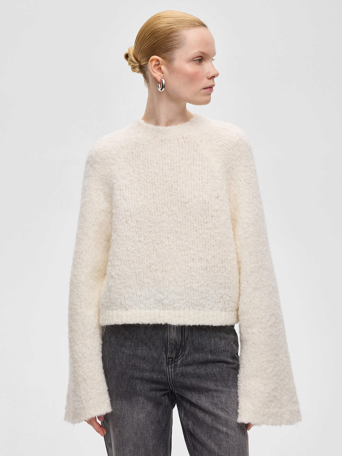 Джемпер букле из альпаки и шерсти, молочный