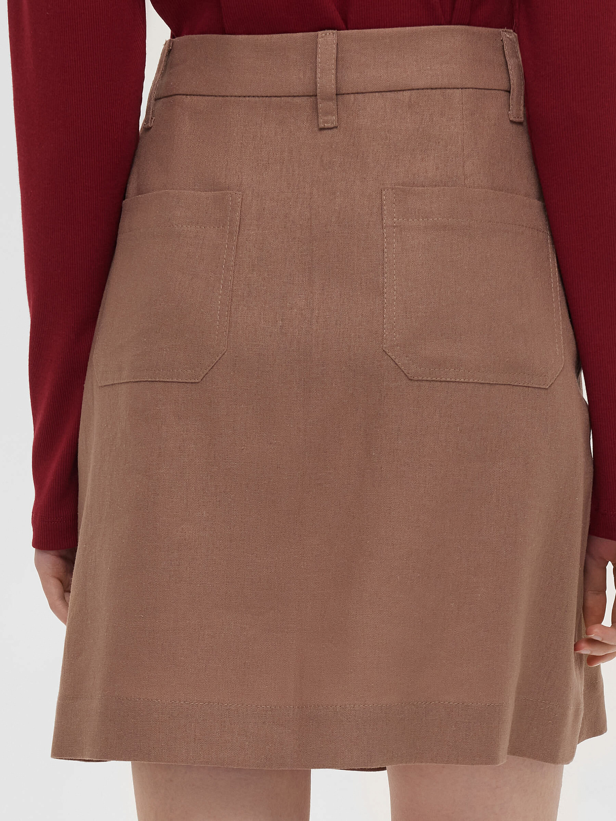 Юбка мини из льняной ткани 0205, светло-коричневый