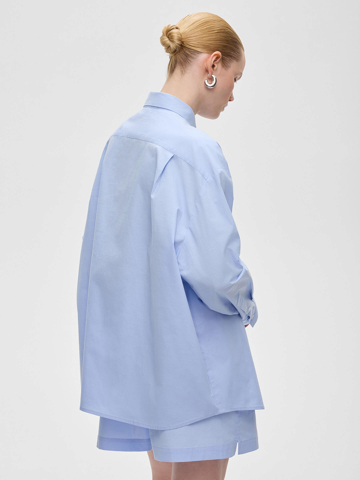 Рубашка свободного кроя из хлопка 0128, голубой