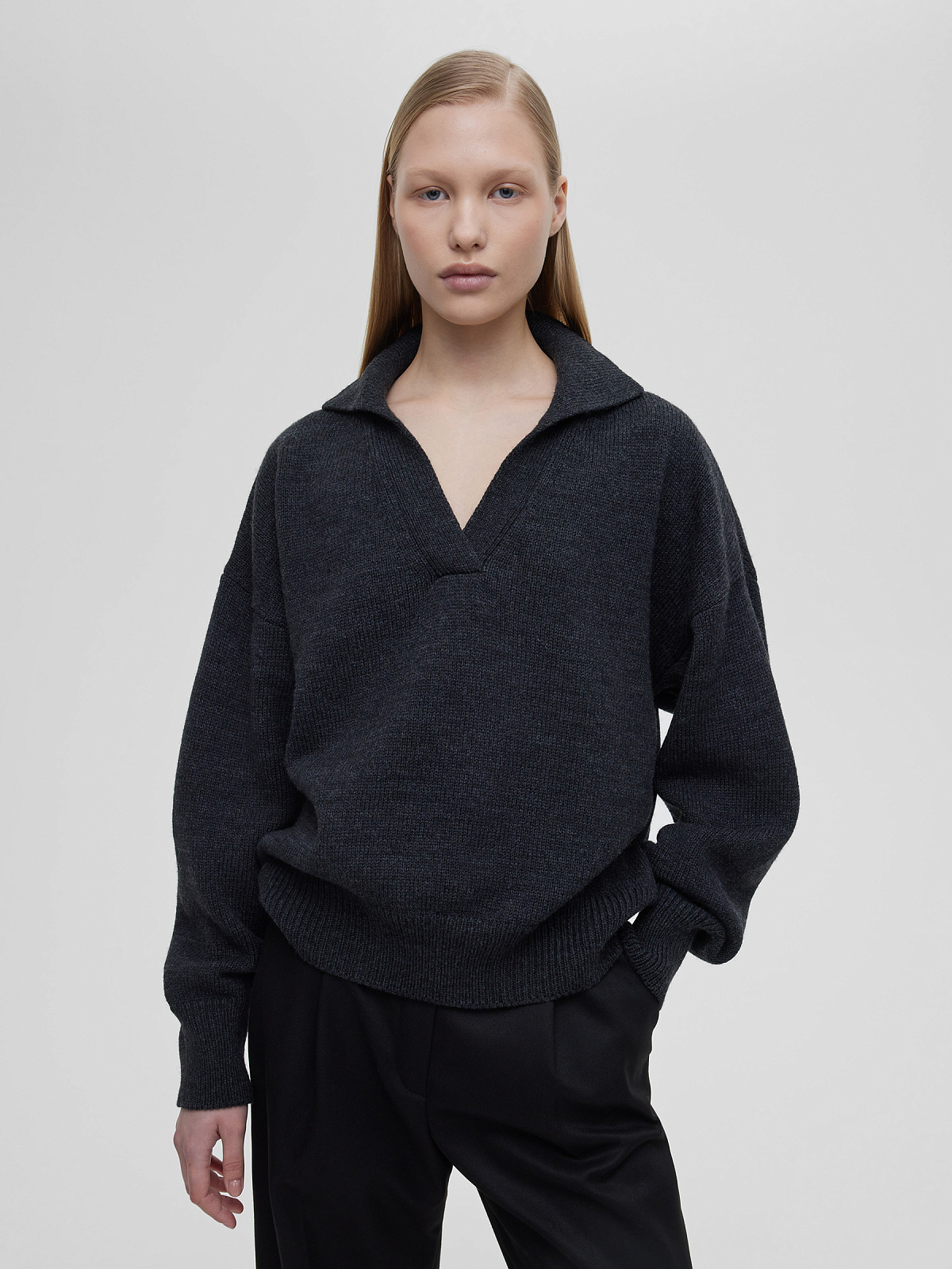 Джемпер-поло свободного кроя, антрацит