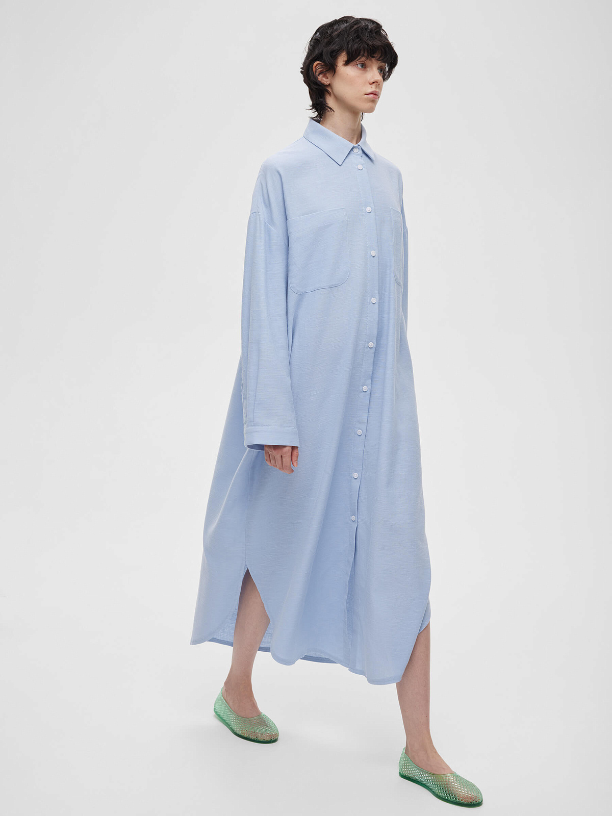 Платье-рубашка свободного кроя 0194, голубой