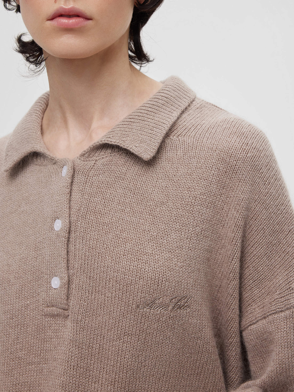 Удлиненный джемпер регби с ангорой, бежевый