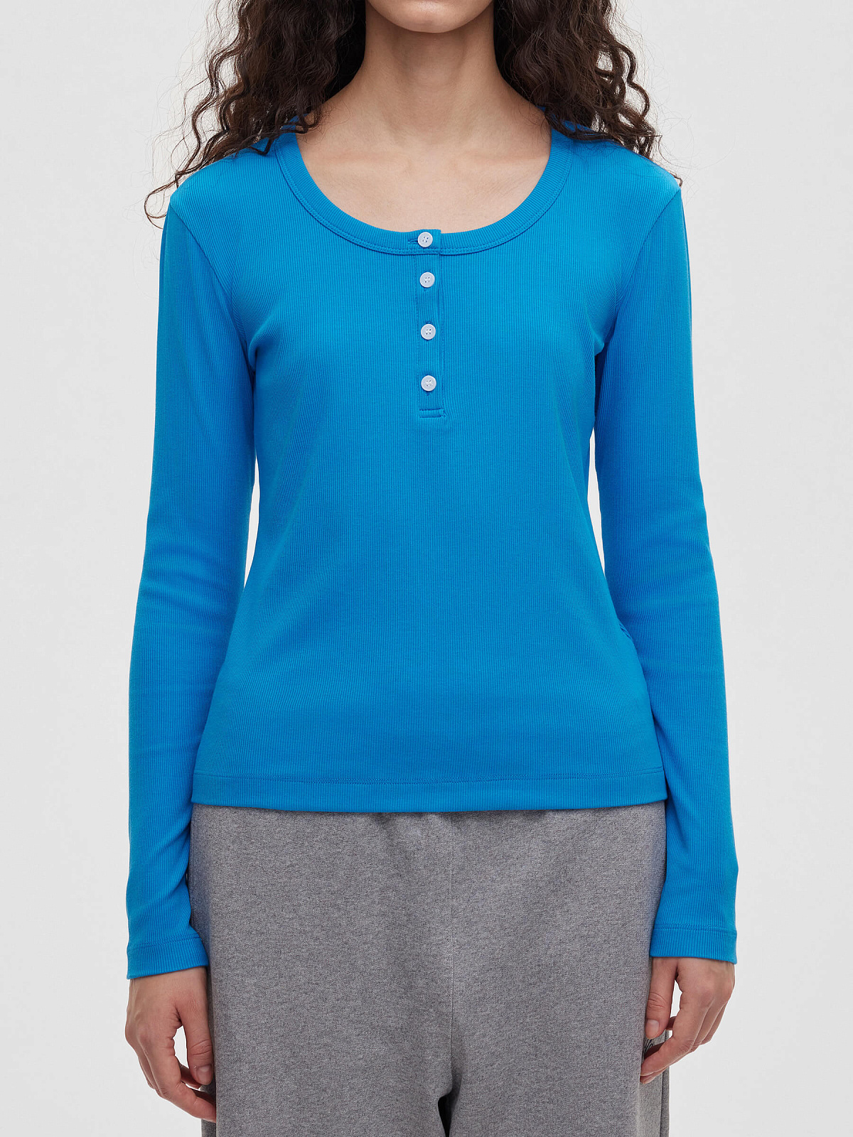 Лонгслив из трикотажа на пуговицах 0155, синий