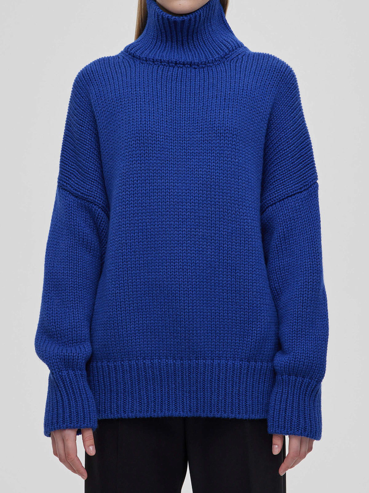 Свитер свободного кроя крупной вязки, синий