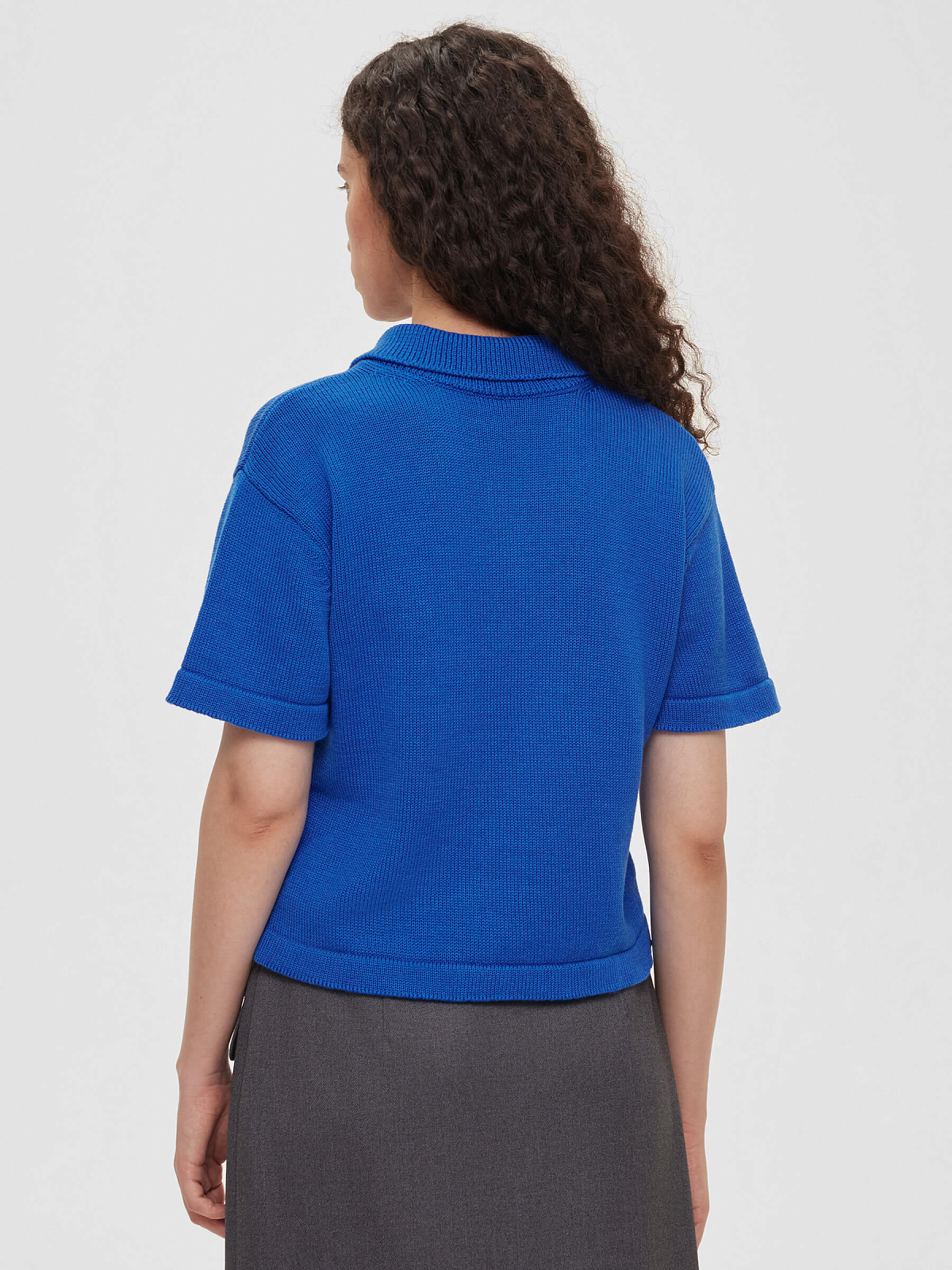 Поло с коротким рукавом из хлопка с вышивкой, синий