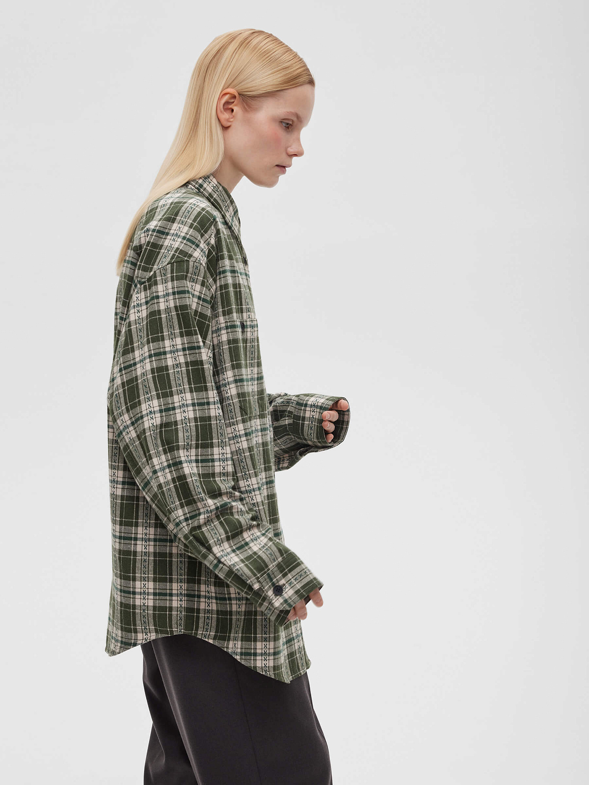 Рубашка фланелевая оверсайз 0121, зеленый