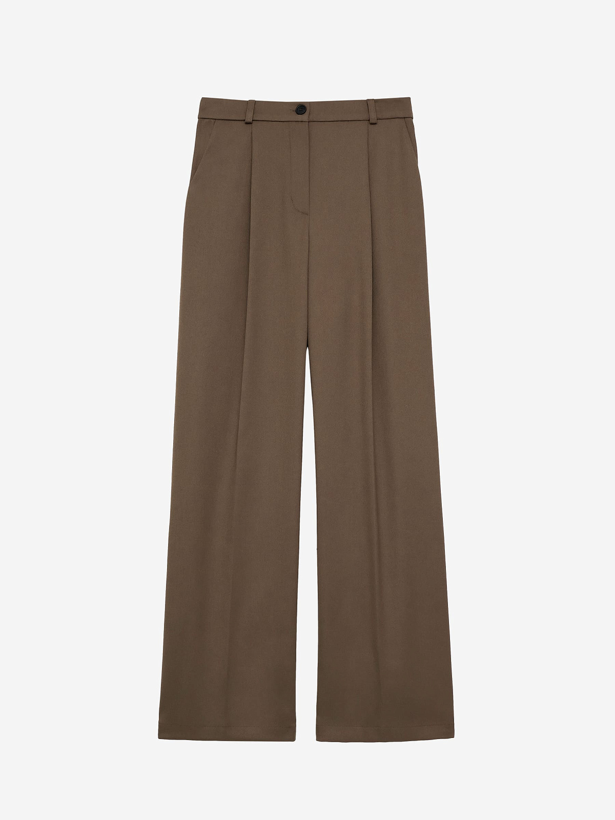 Брюки свободного кроя с защипами, кофейный