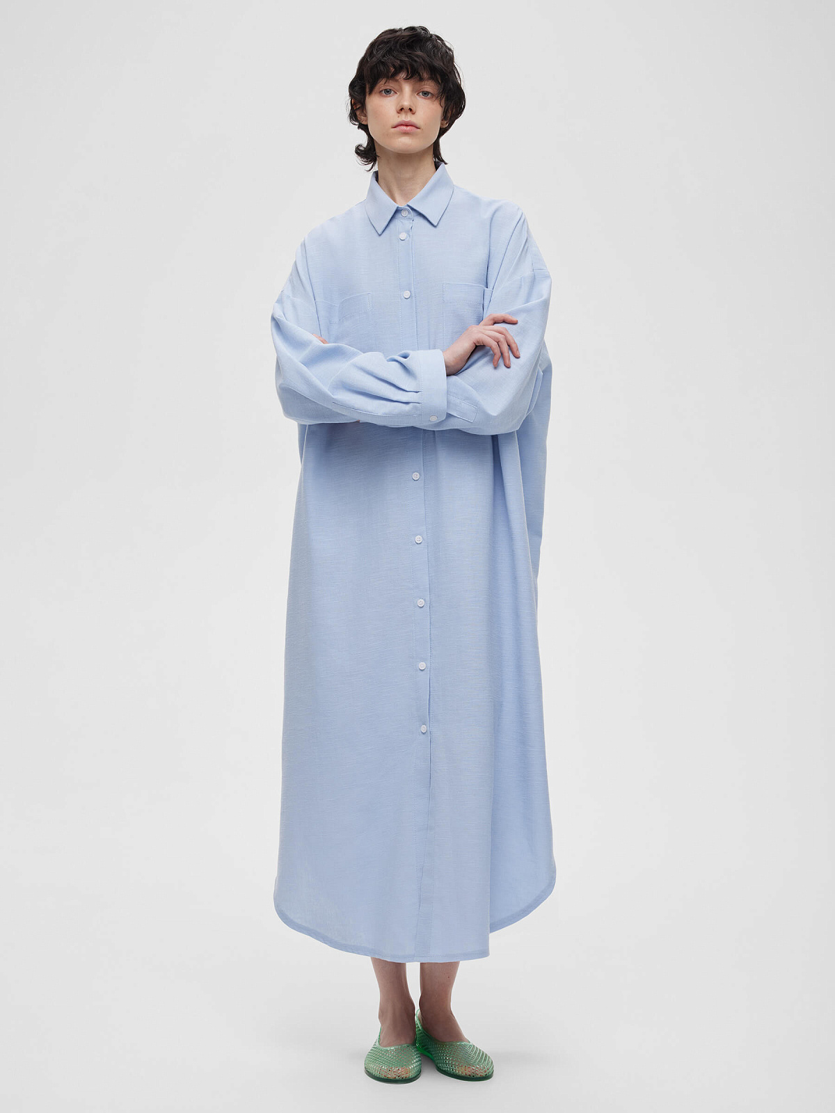 Платье-рубашка свободного кроя 0194, голубой