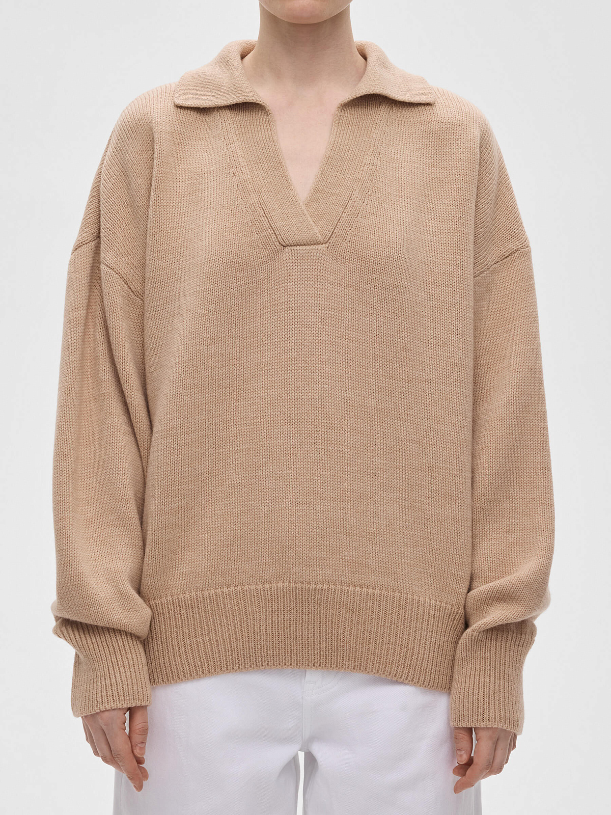 Джемпер-поло свободного кроя, бежевый