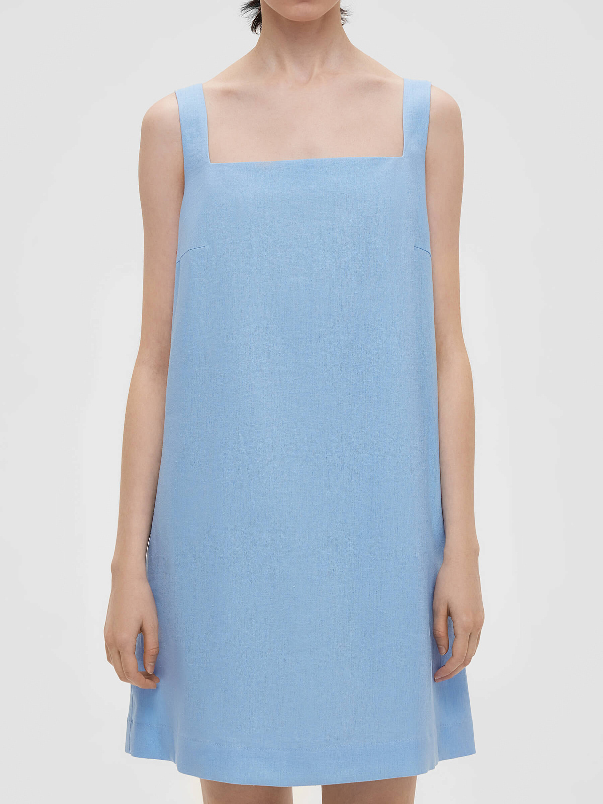 Платье мини из льняной ткани 0191, голубой