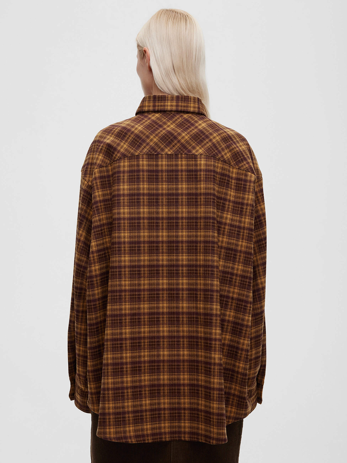Рубашка в клетку 0164, желто-коричневый