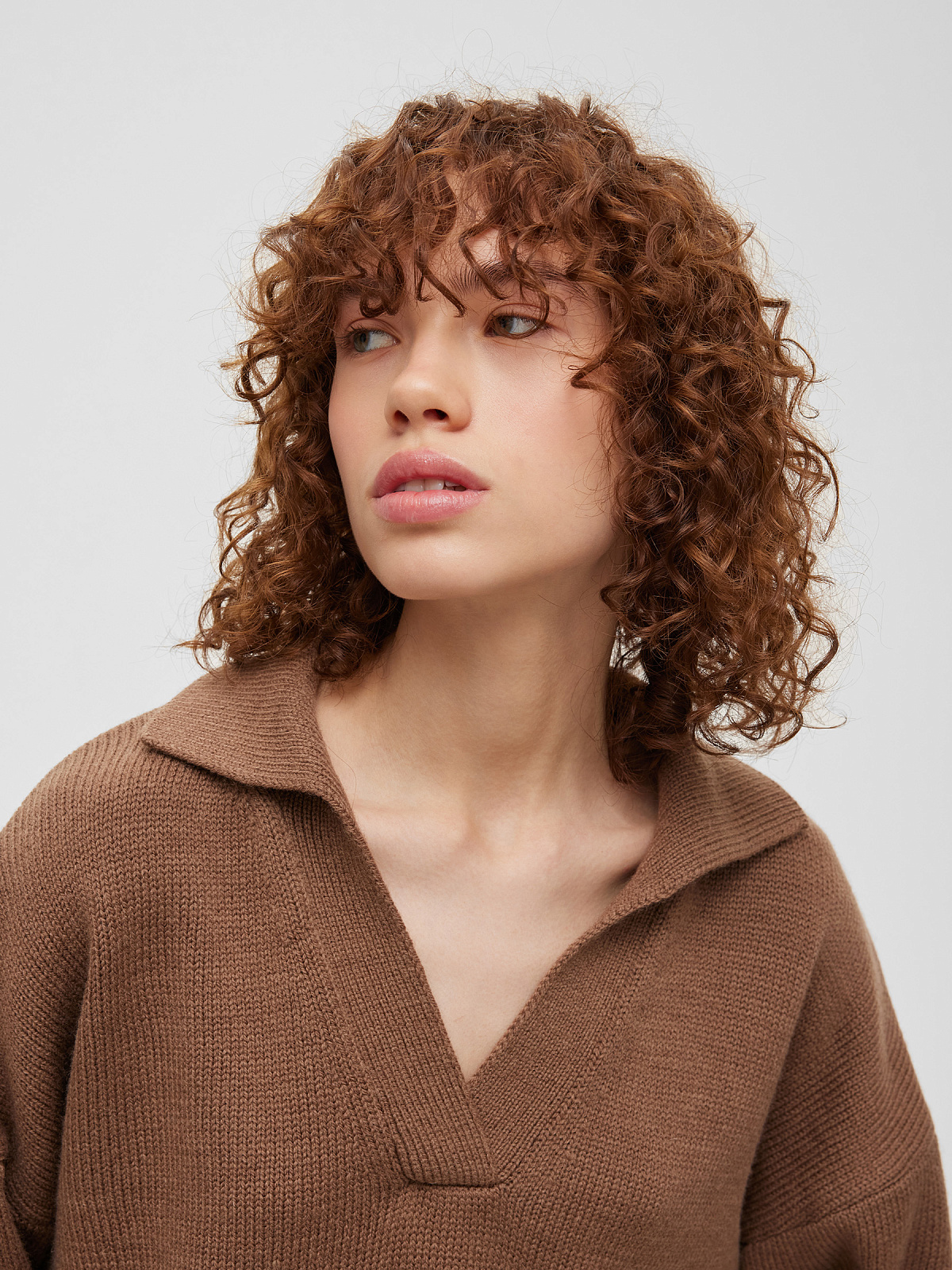 Джемпер-поло свободного кроя, кофейный