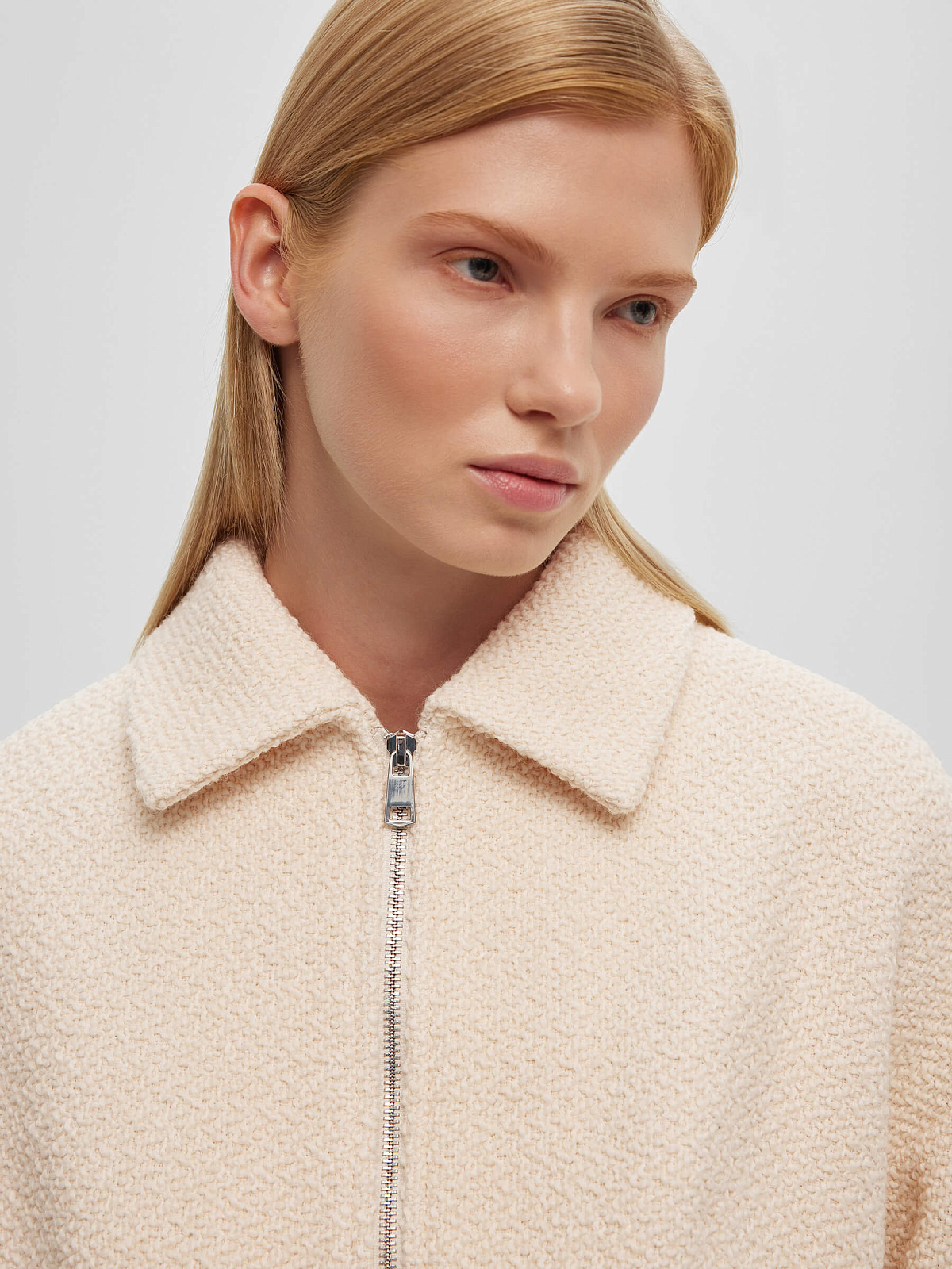 Жакет из шерсти букле 0208, молочный