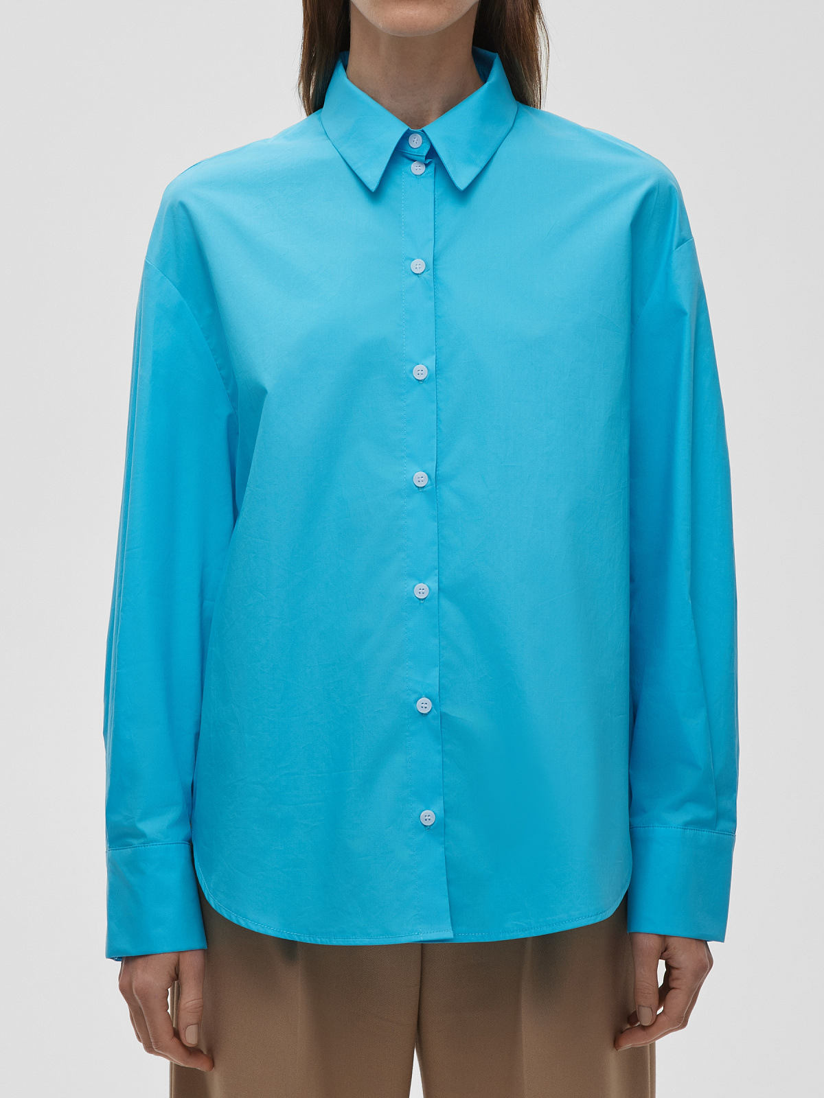 Рубашка свободного кроя с защипами, голубой