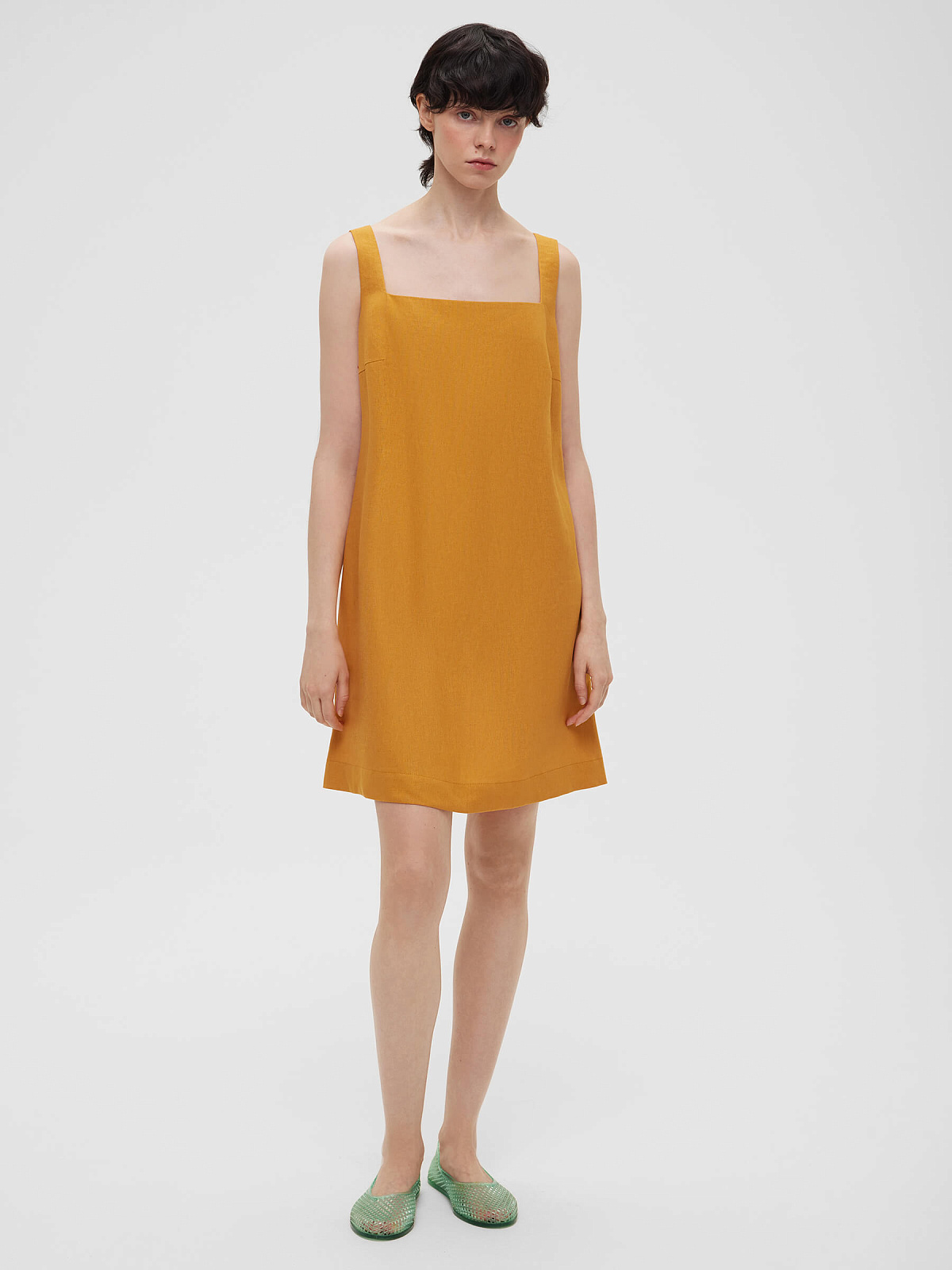 Платье мини из льняной ткани 0191, оранжевый