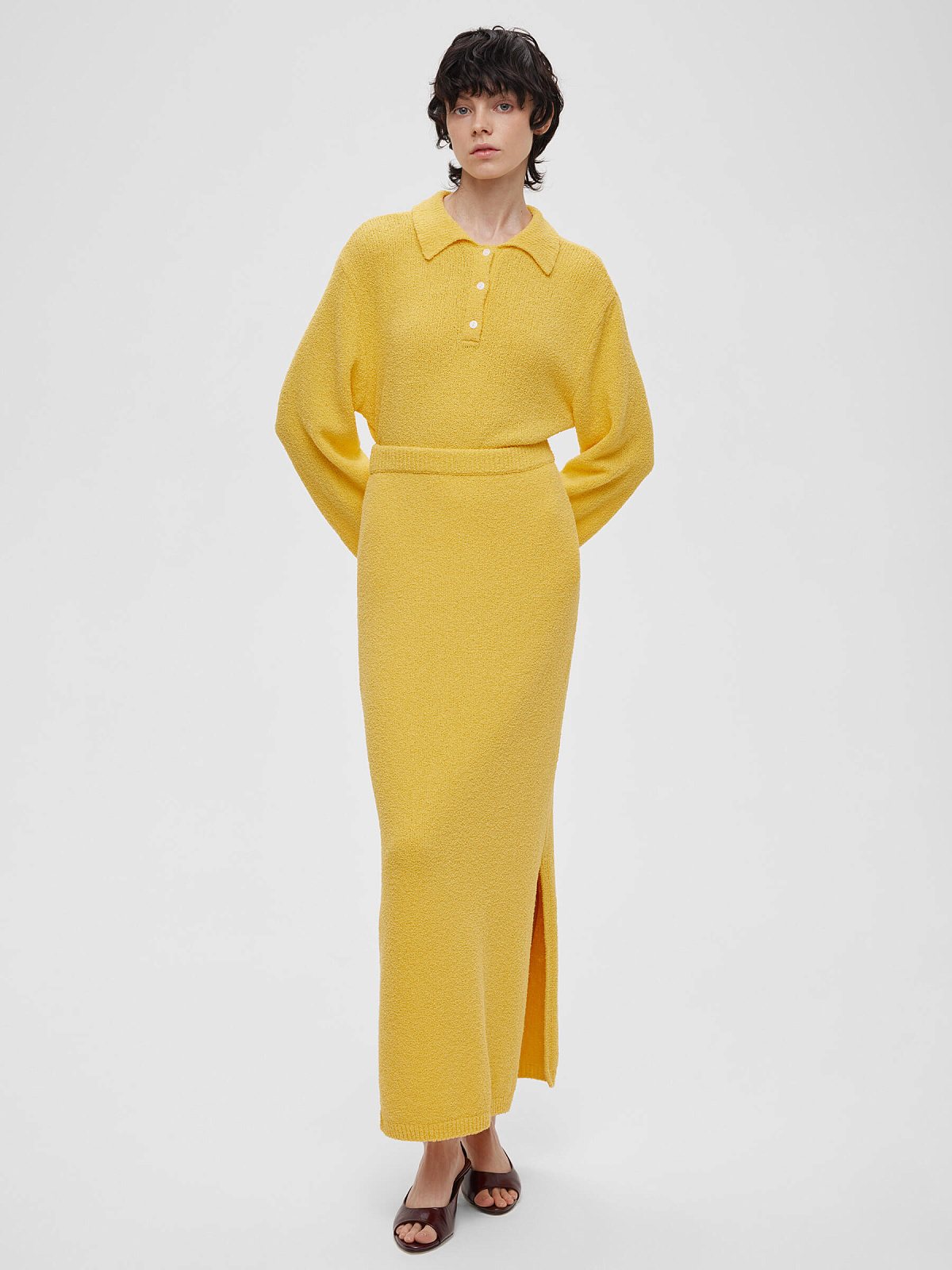 Юбка макси из хлопка букле, желтый