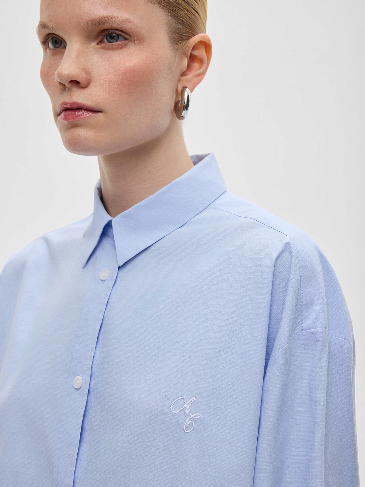 Рубашка свободного кроя из хлопка 0128, голубой