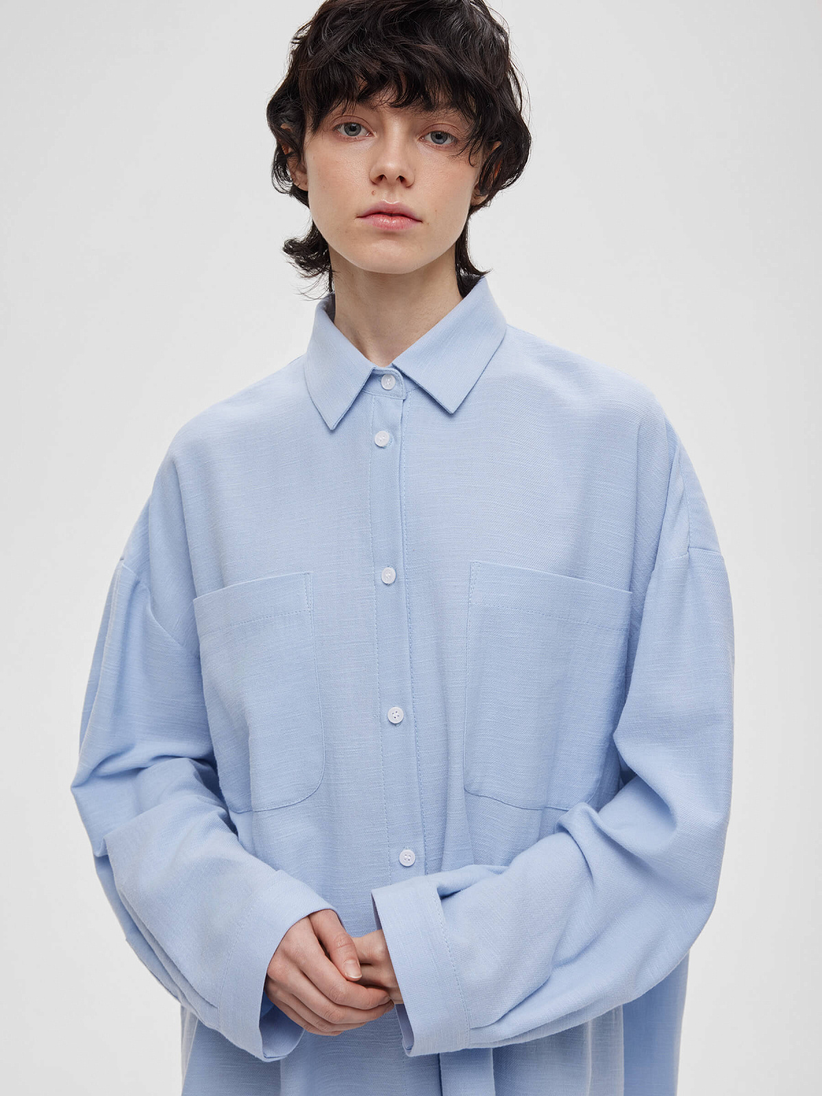 Платье-рубашка свободного кроя 0194, голубой