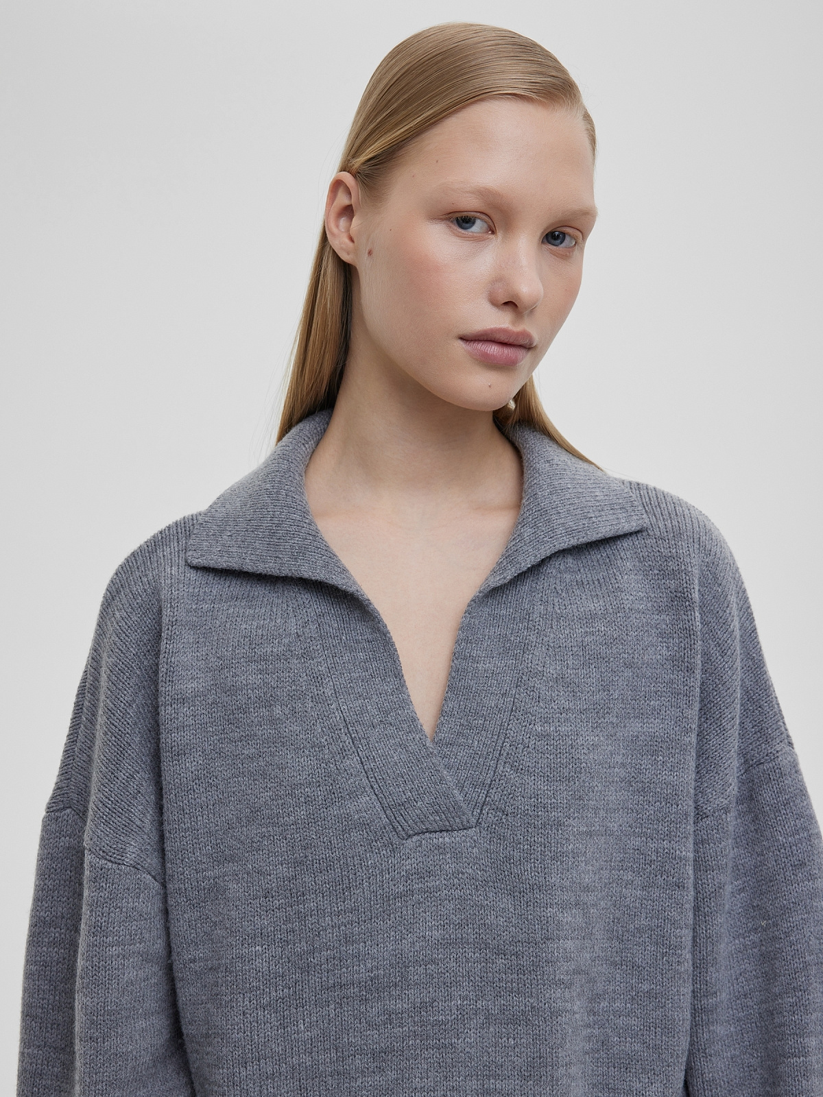 Джемпер-поло свободного кроя, серый