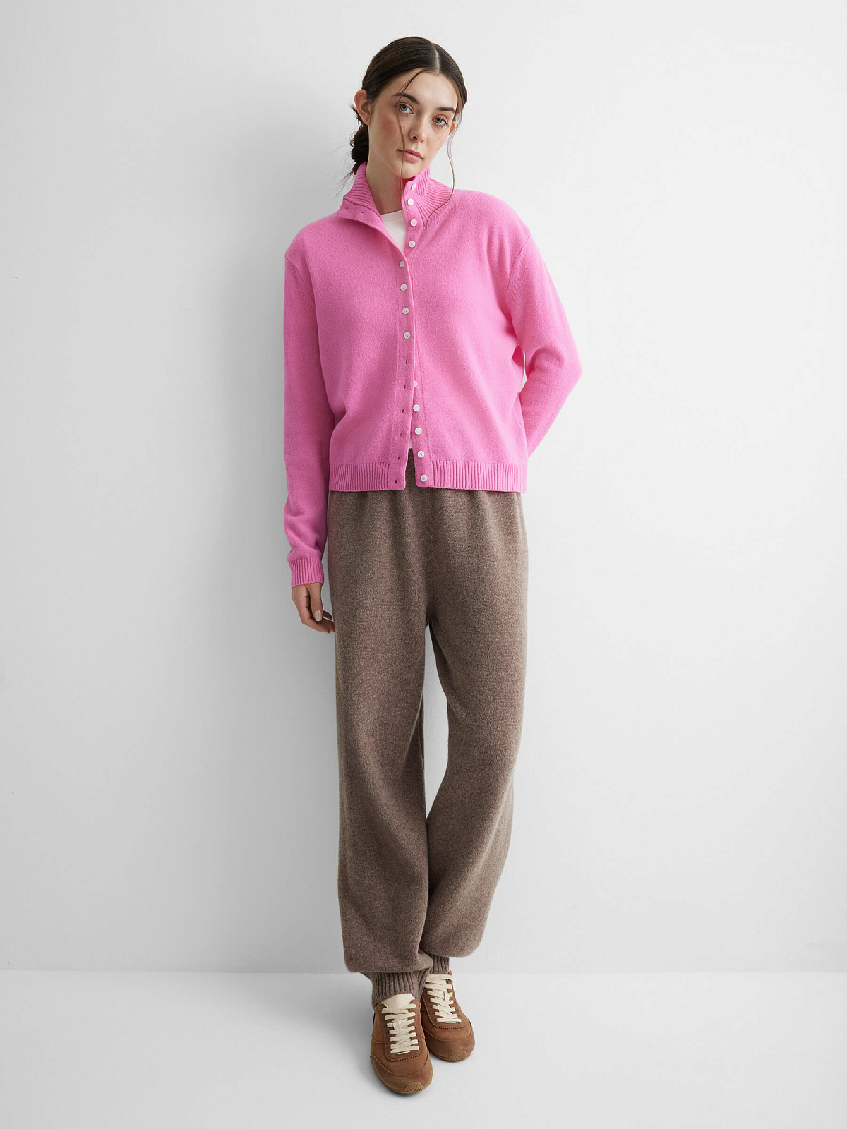 Кардиган с высоким воротником из 100% мериноса, розовый