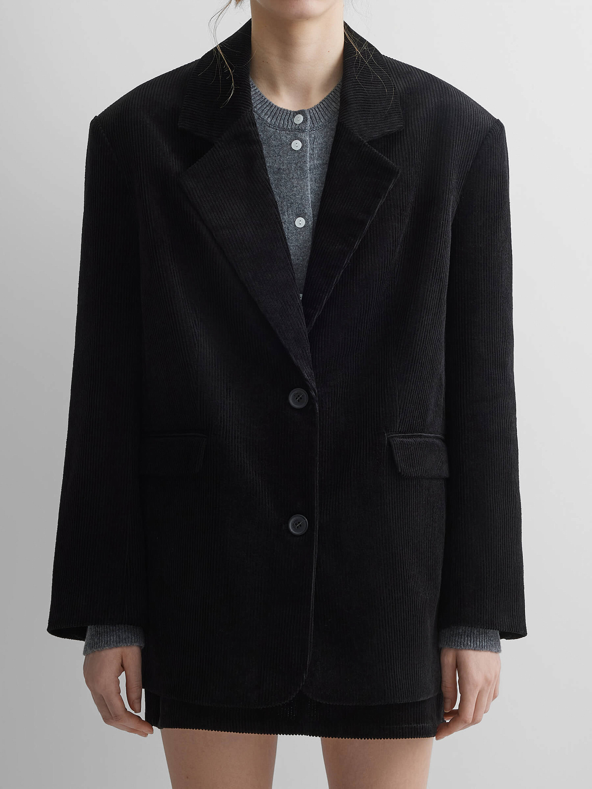 Жакет однобортный из вельвета 0211, черный