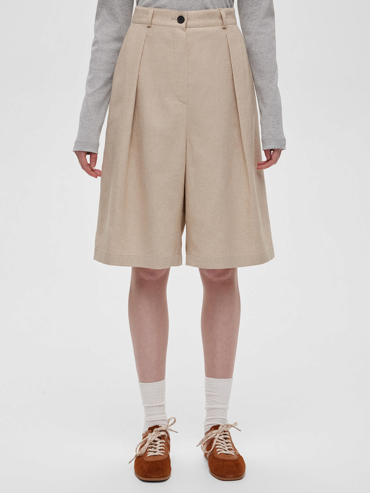 Шорты-бермуды из льна 0196, бежевый