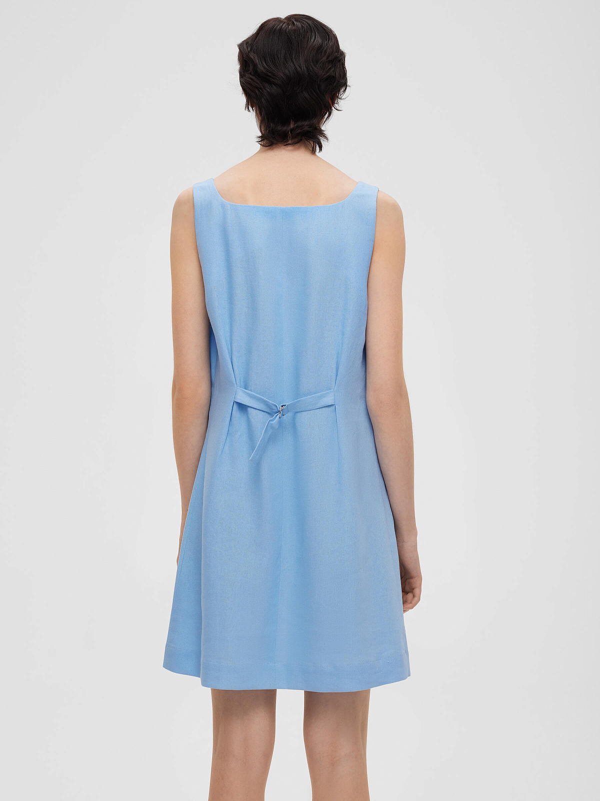 Платье мини из льняной ткани 0191, голубой