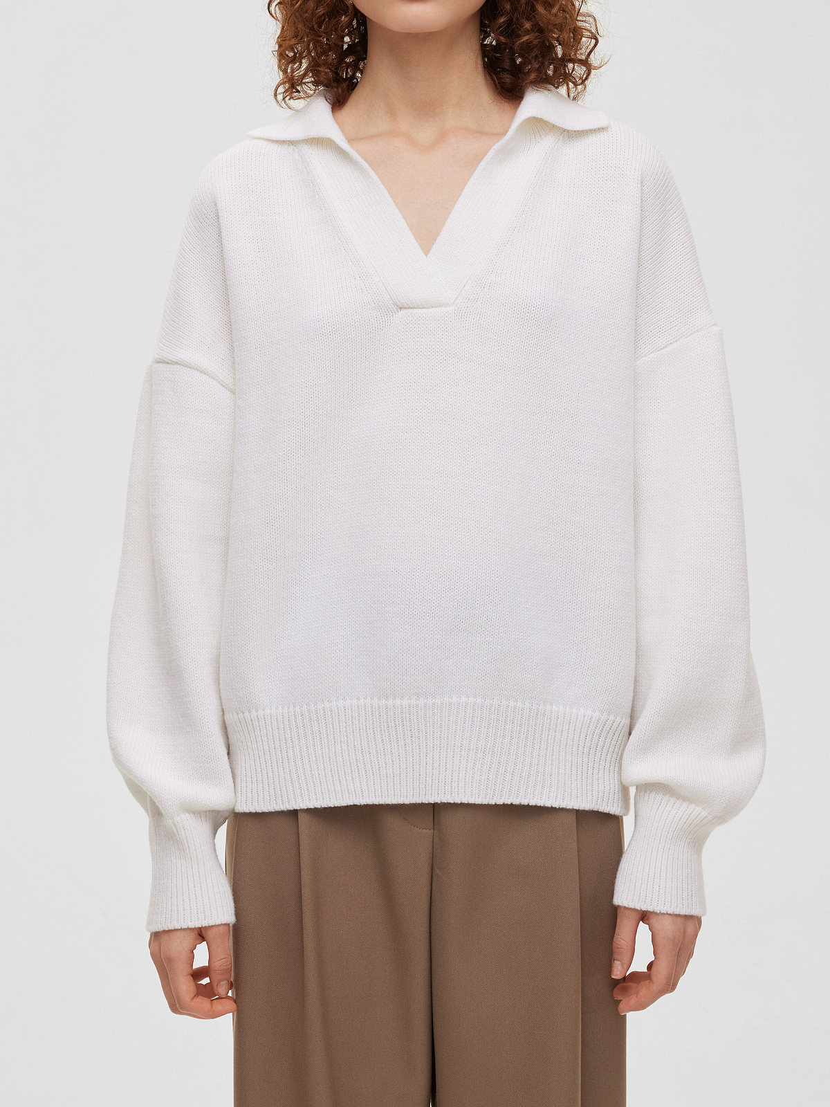 Джемпер-поло свободного кроя, белый