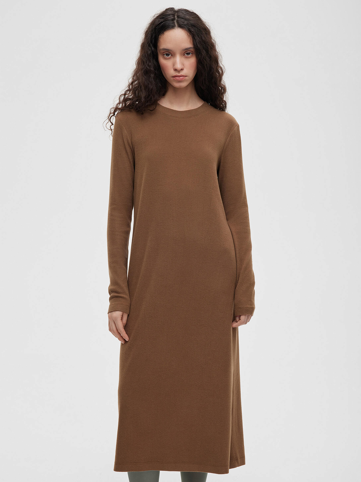 Платье макси из трикотажа 0149, светло-коричневый