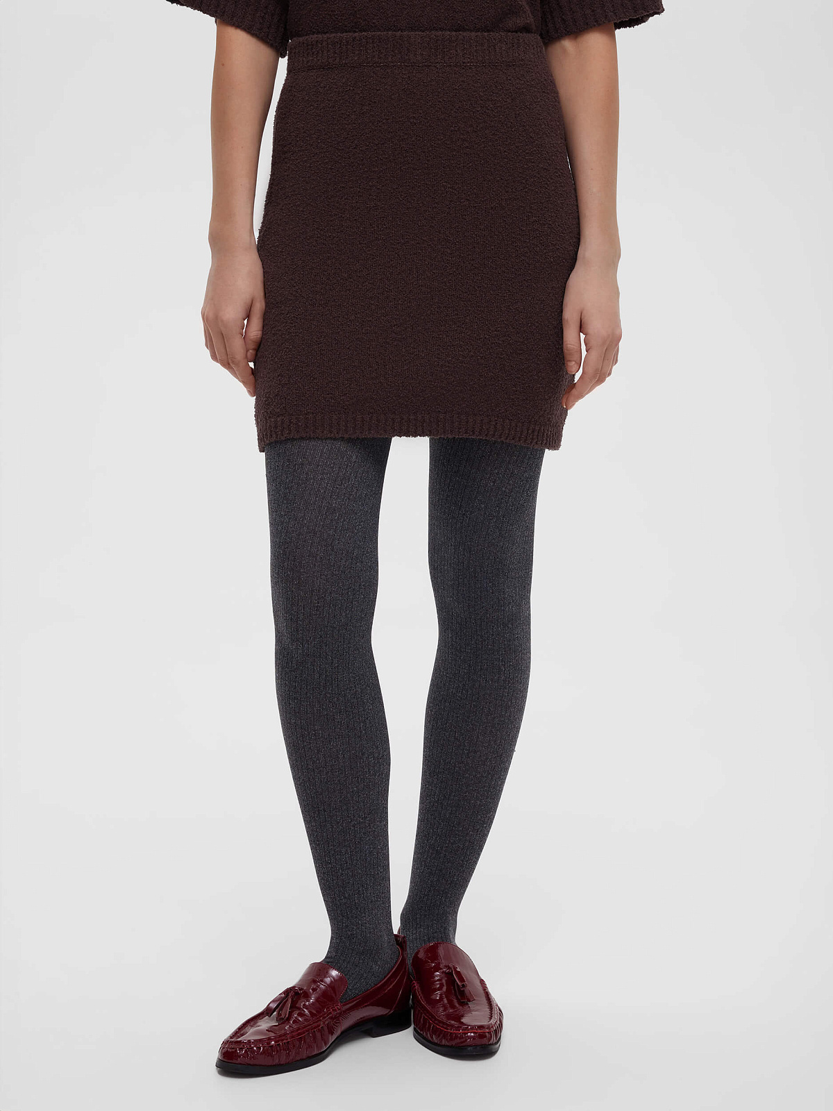 Юбка-мини из хлопка букле, коричневый